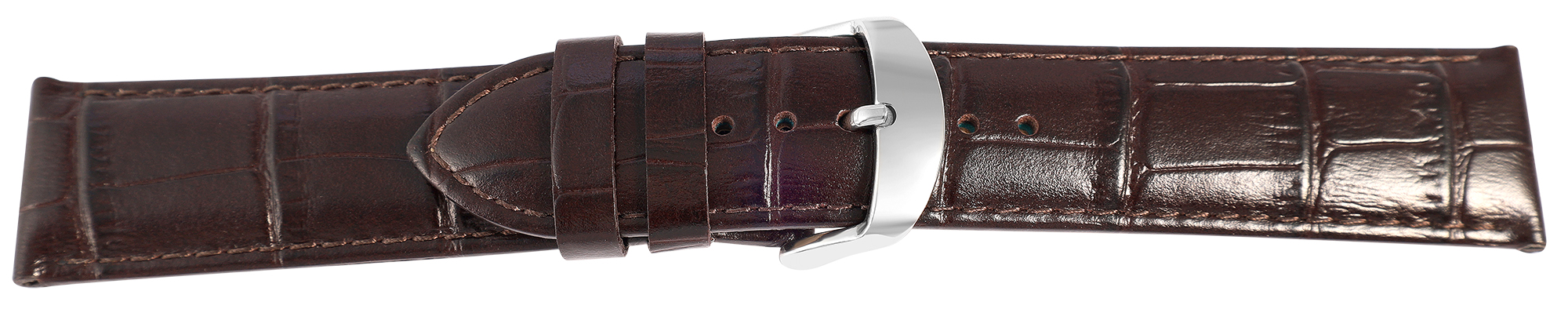 Uhrenarmband aus Echt Leder, Kroko-Optik, dunkelbraun, 22 mm