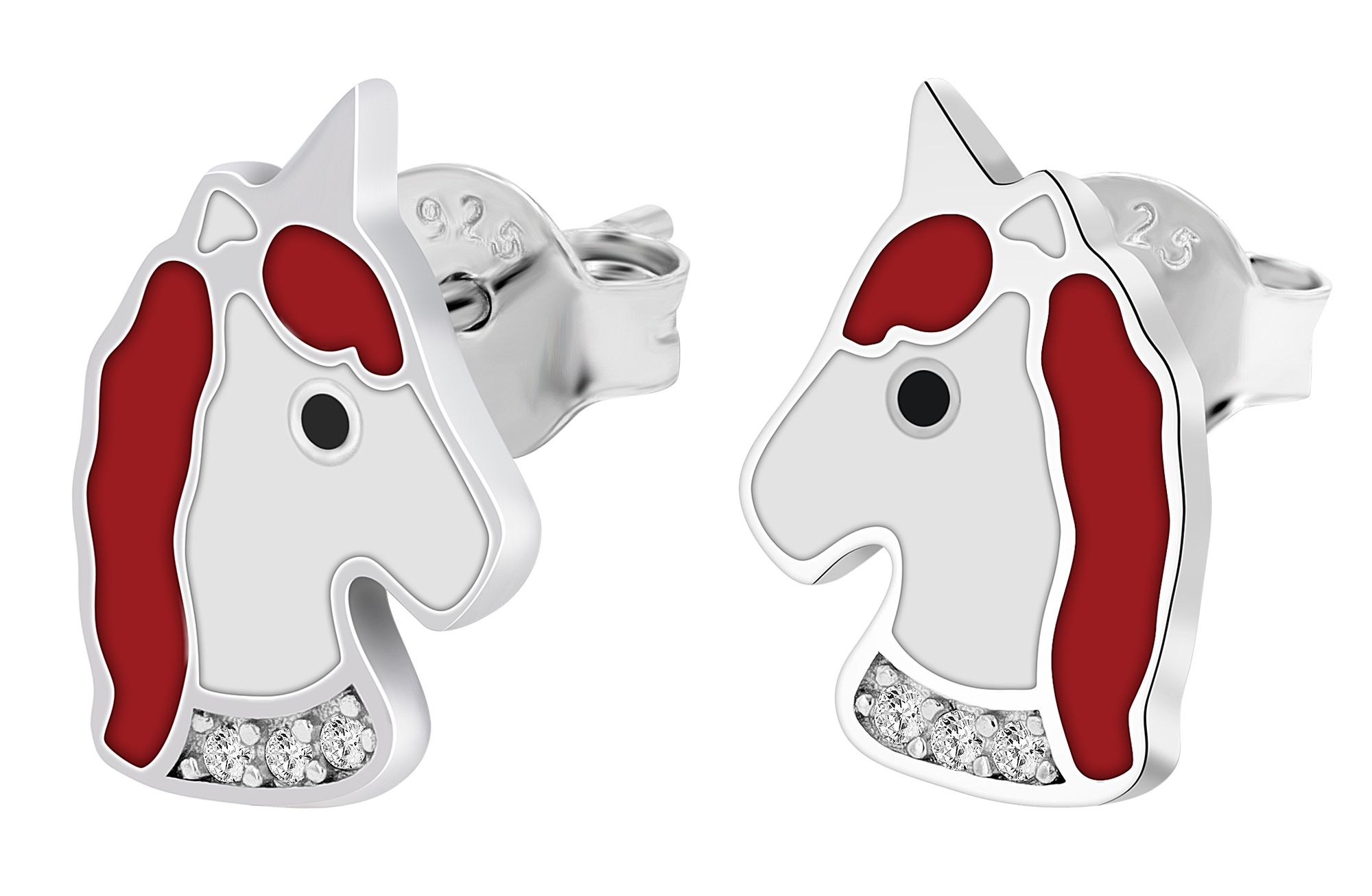925er Echt Silber Einhorn-Ohrstecker "Leima", Emaille & Zirkonia, rhodiniert