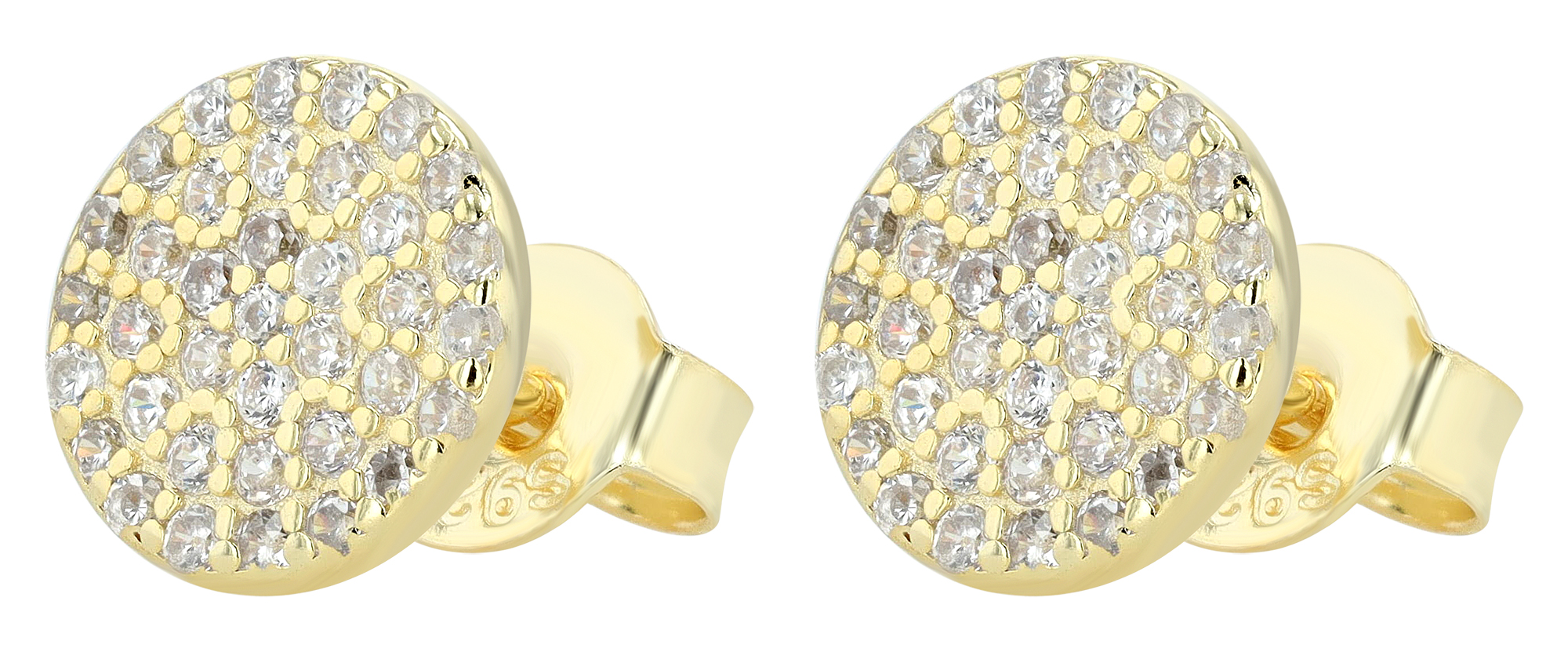"Candela" 925/- Echt Silber Ohrstecker - Plättchen 8 mm, Zirkonia, vergoldet