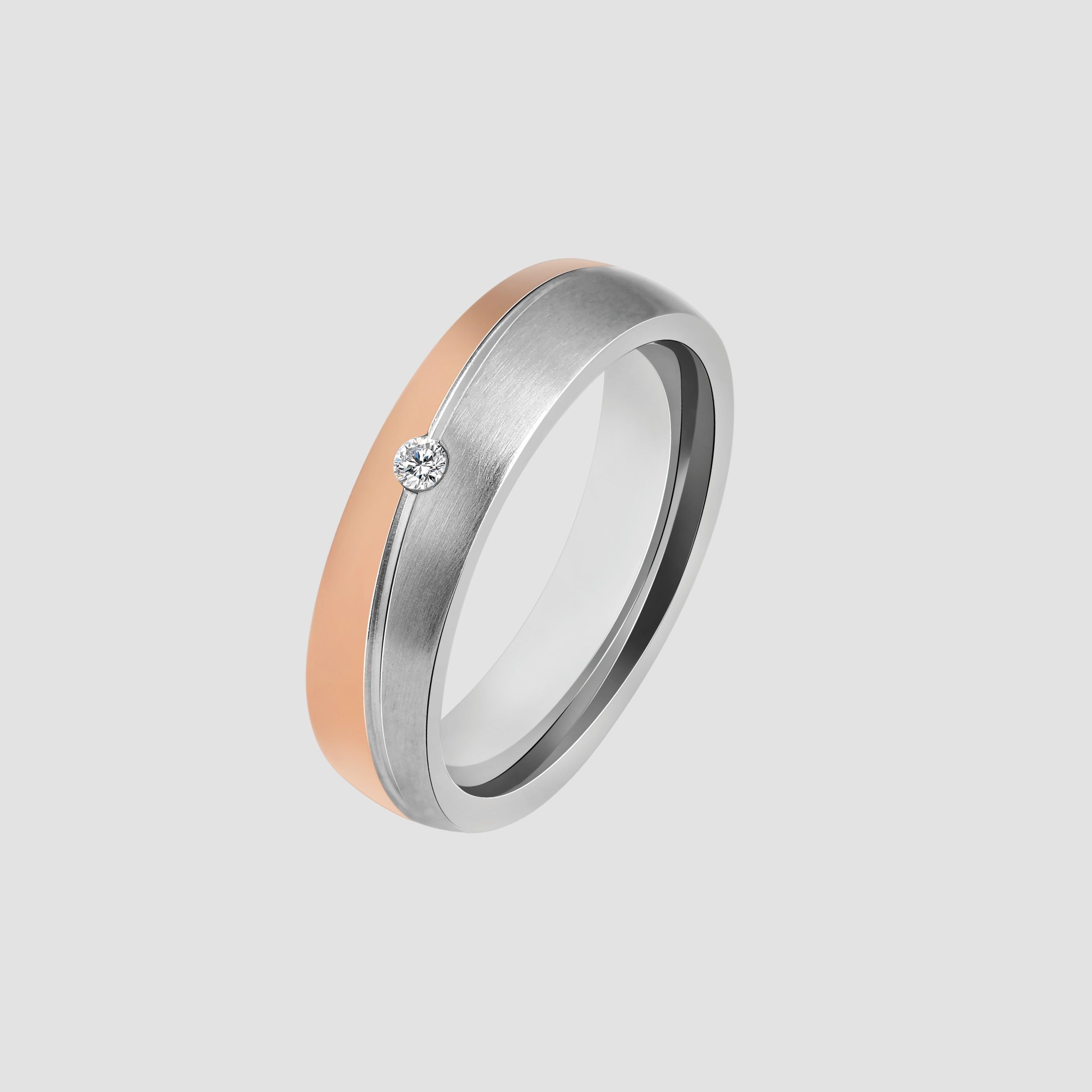 "Inox Duo", Akzent Damen-Partnerring, Edelstahl, Simili, bicolor, Gr. 52