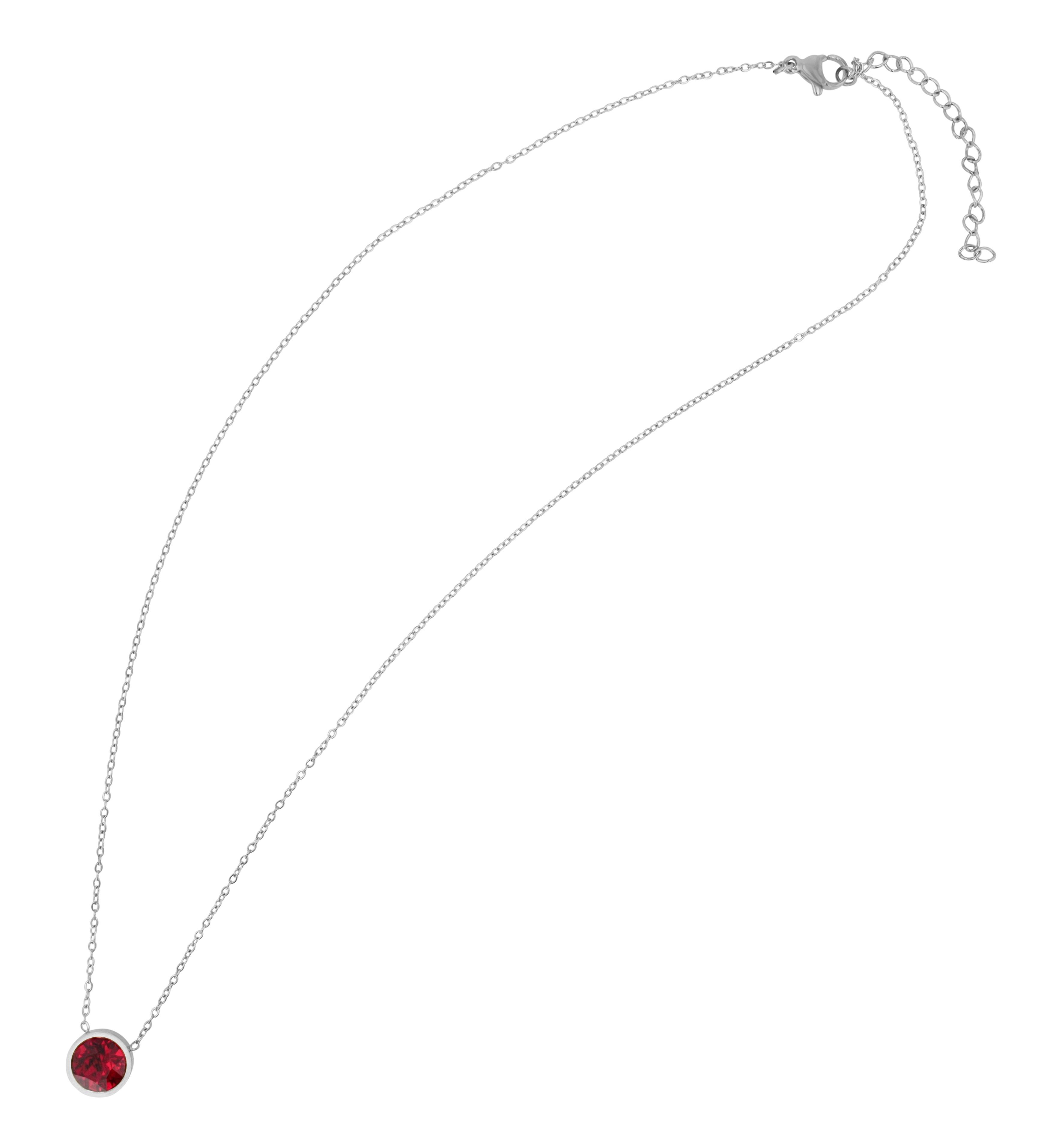 Akzent Halskette "Myla" mit rotem Swarovski Anhänger Ø 10 mm, Edelstahl, silberfarben