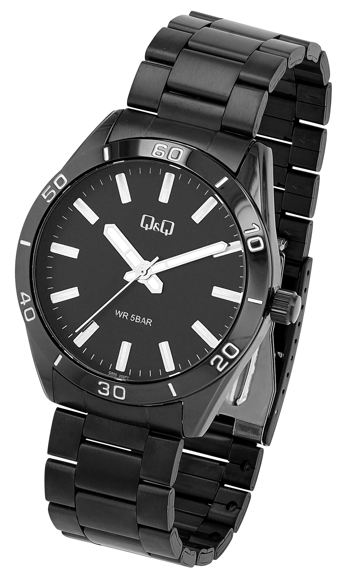 Q&Q Herrenuhr mit Edelstahlband, Ø 43 mm, schwarz