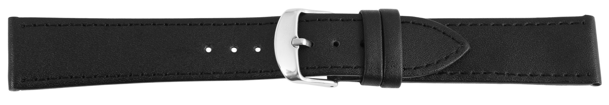 Echtleder-Uhrenarmband, schwarz/silberfarbig, 14 mm