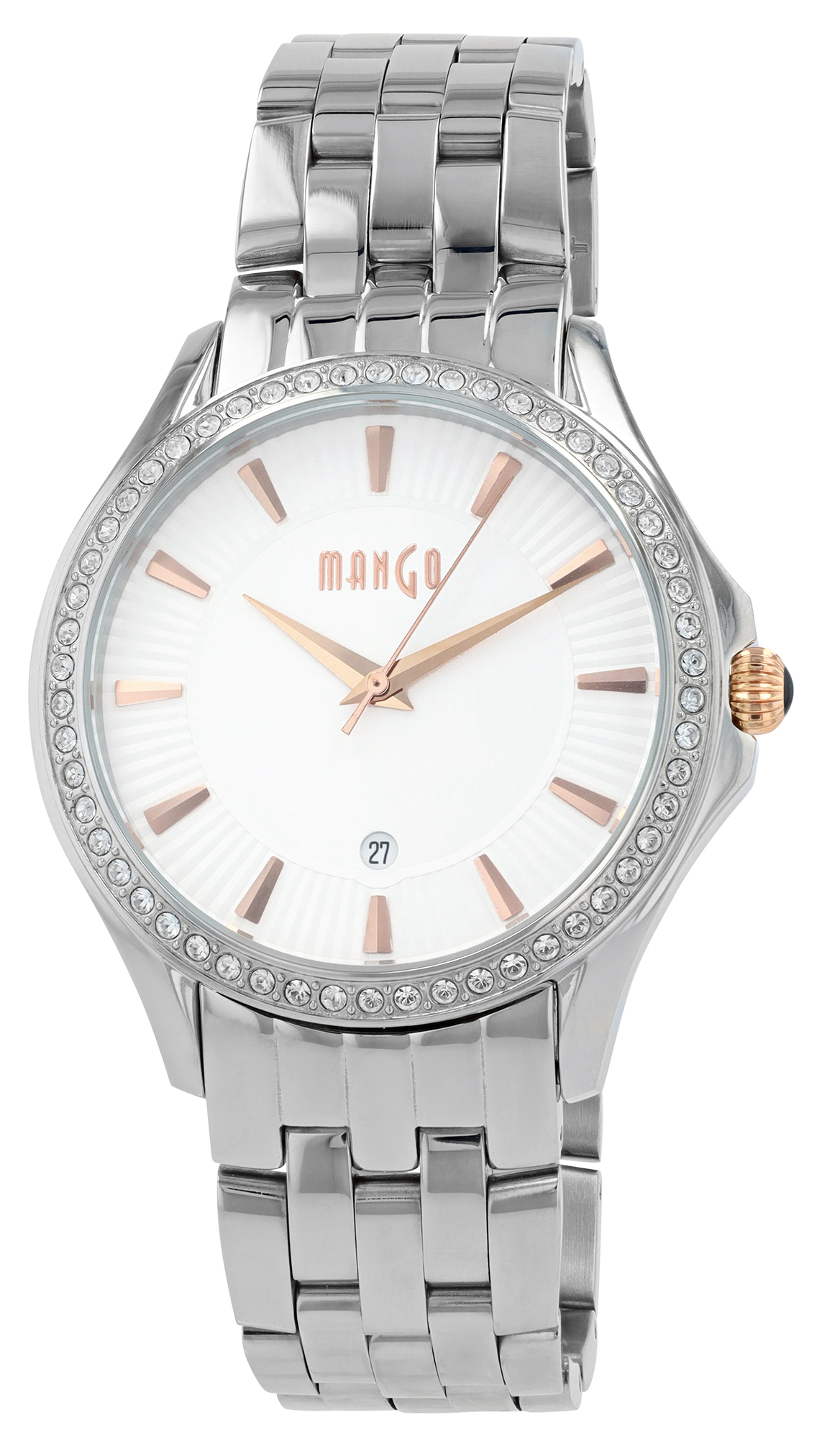 Mango Edelstahl Damenuhr Ø 40 mm, silberfarben (rosegoldfarbene Details)