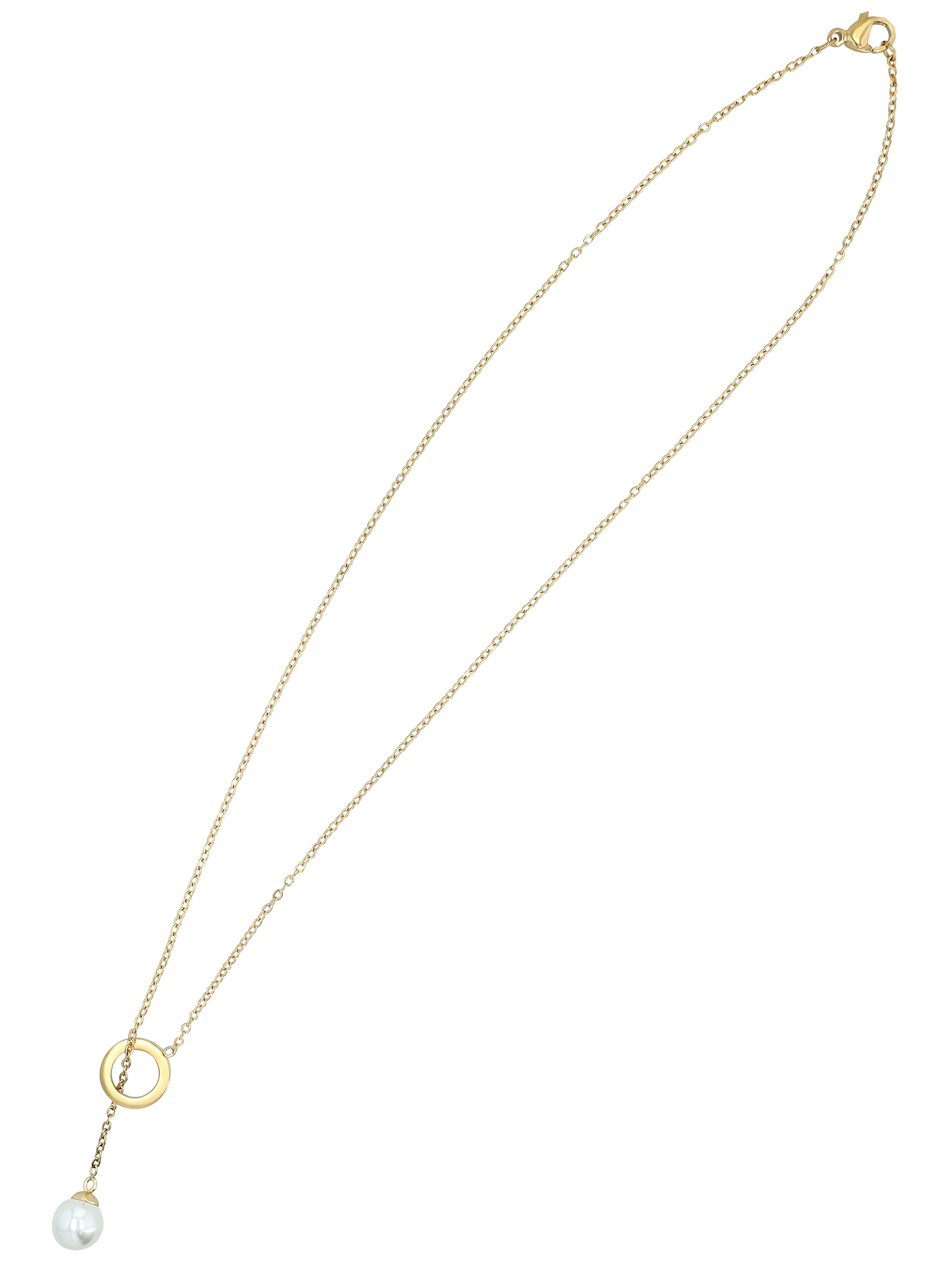 "Dunda", Akzent Ankerkette, Edelstahl, Perle & Ring, poliert, goldfarben, 45 cm