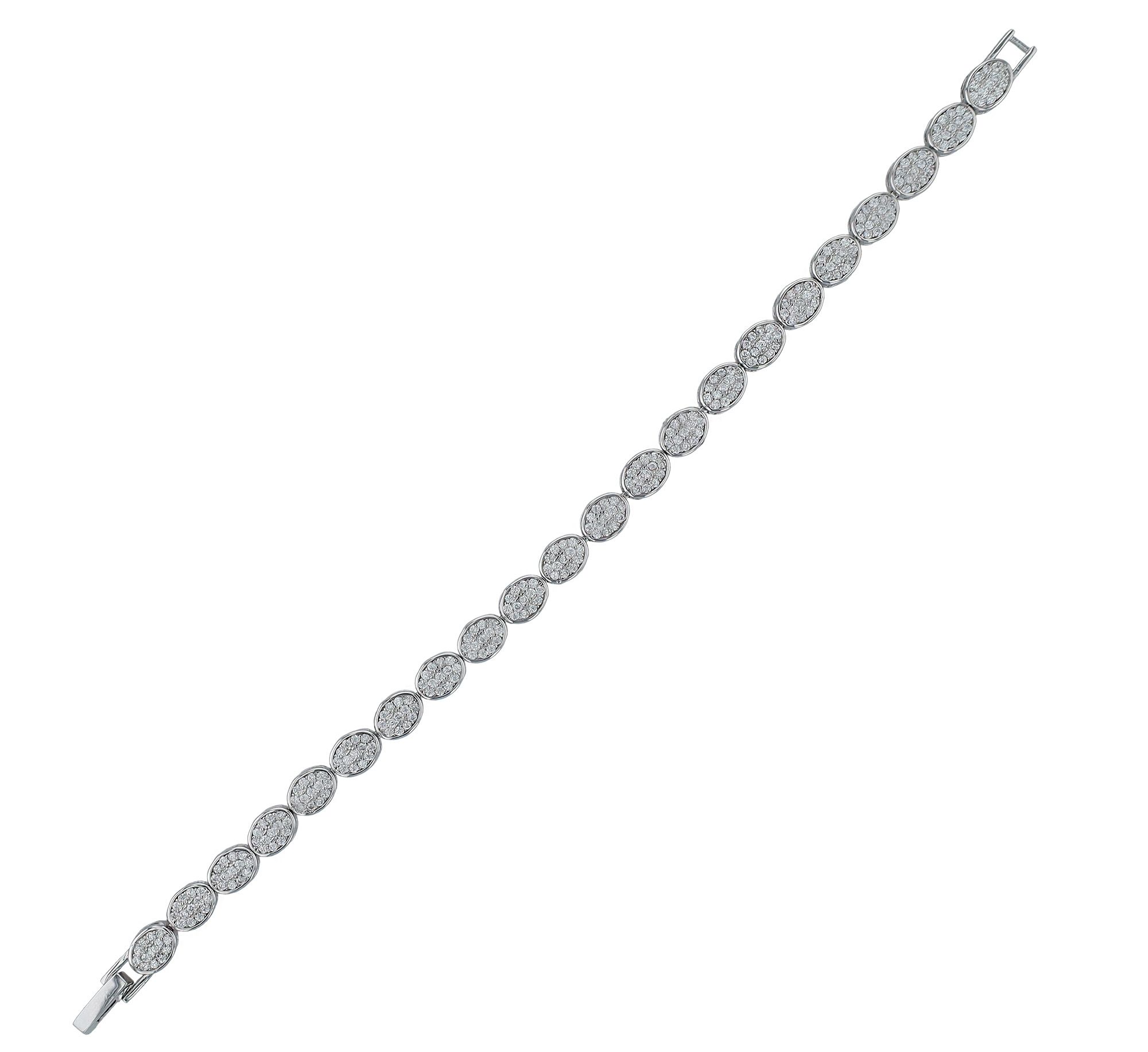 925/- Echt Silber Armband "Alpina", ovale Elemente mit Besatz, rhodiniert, 18 cm