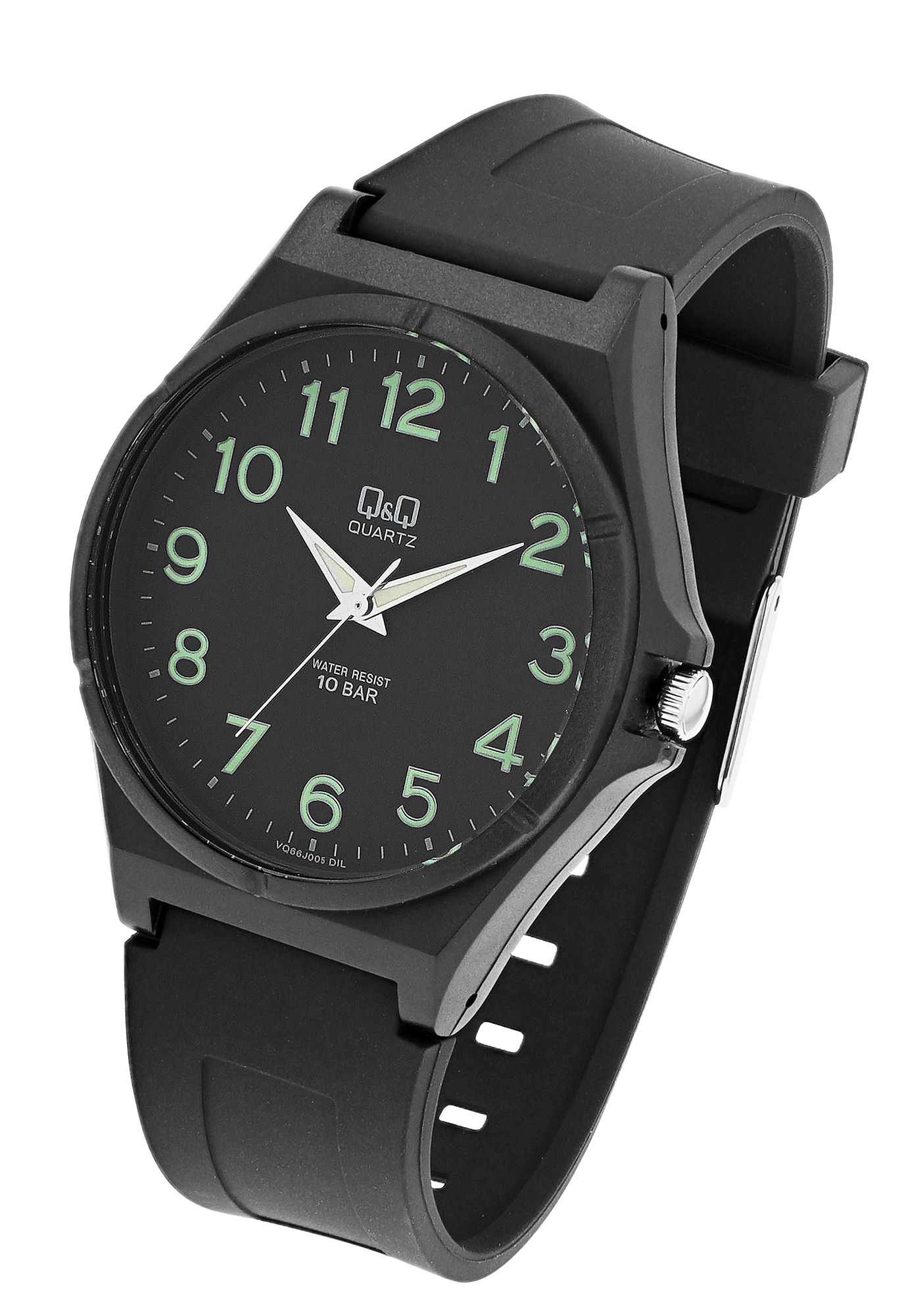 Q&Q Herrenuhr mit Resinband, Ø 43 mm, schwarz/ schwarz