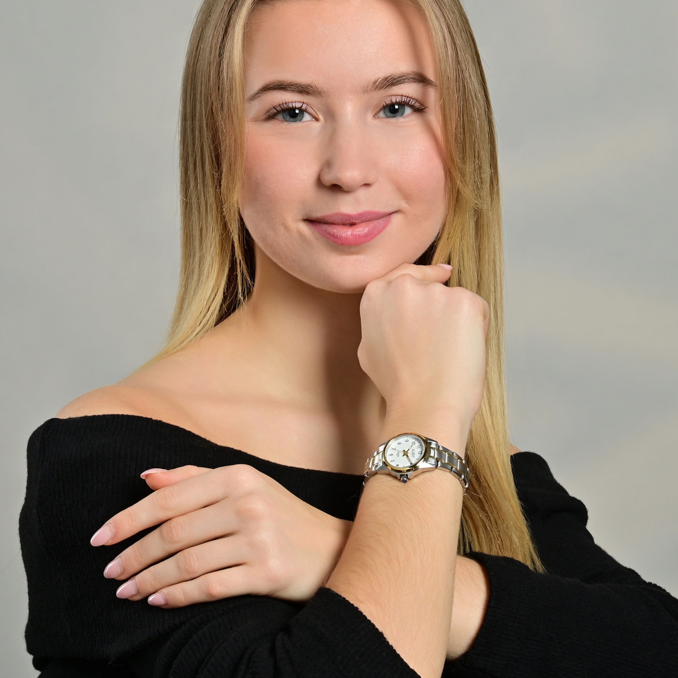 Just Edelstahl Damenarmbanduhr, silberfarben, weißes ZB