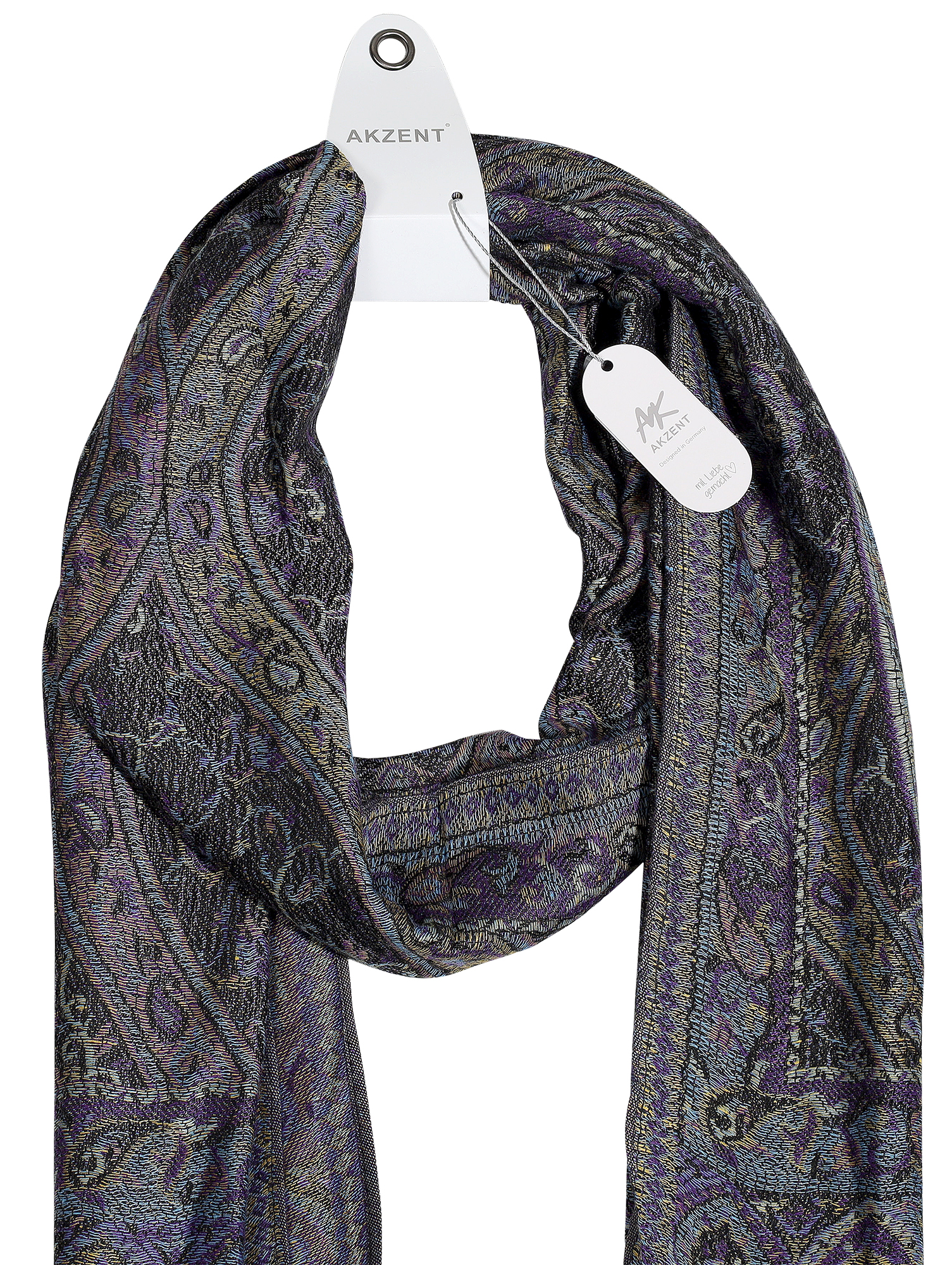 Schalpaket, 100% Viskose, VE 4, Paisley-Muster - grau/ lila