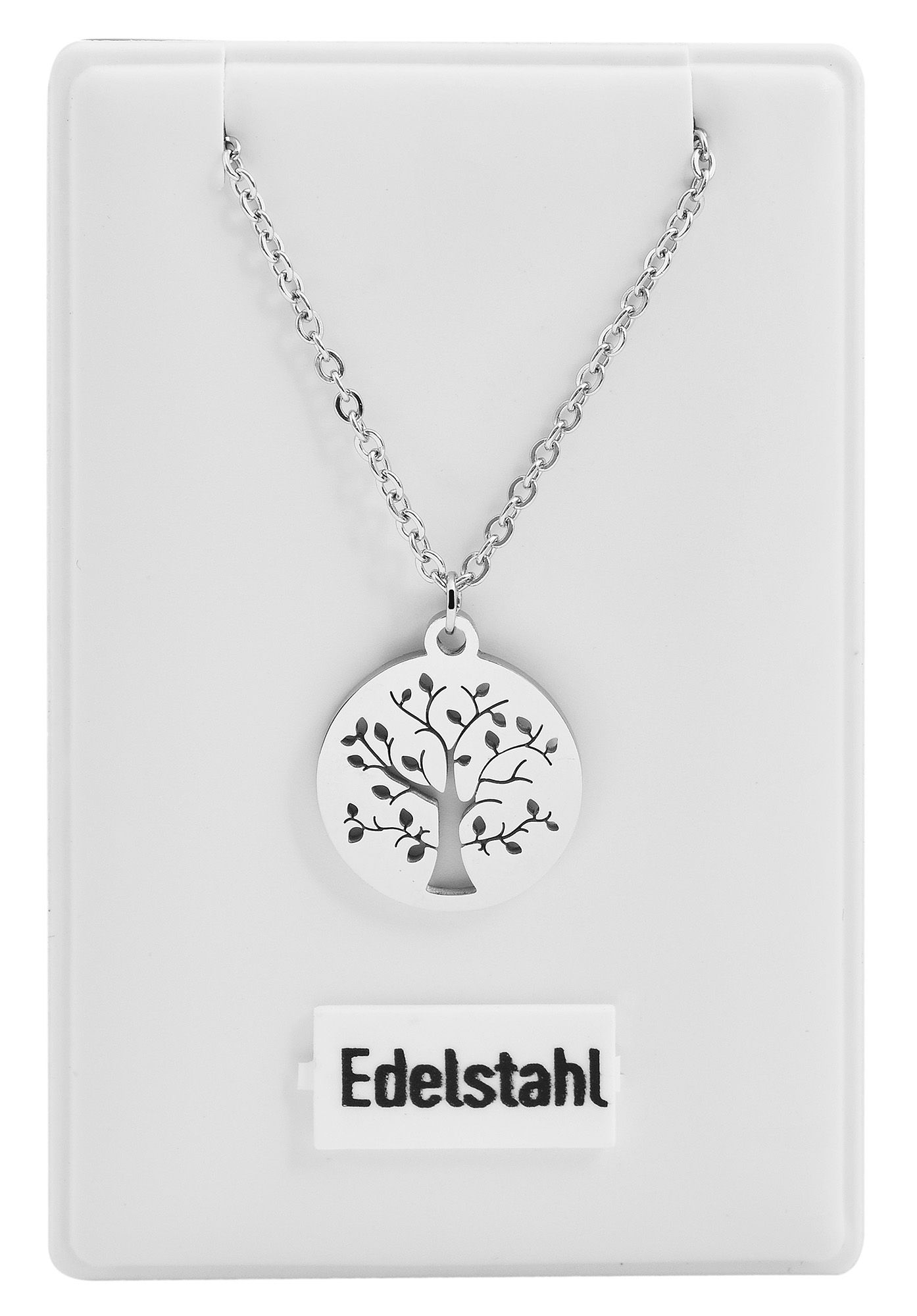 "Enricara", Edelstahl Kette mit Anhänger - Lebensbaum, 43+5 cm, silberfarben