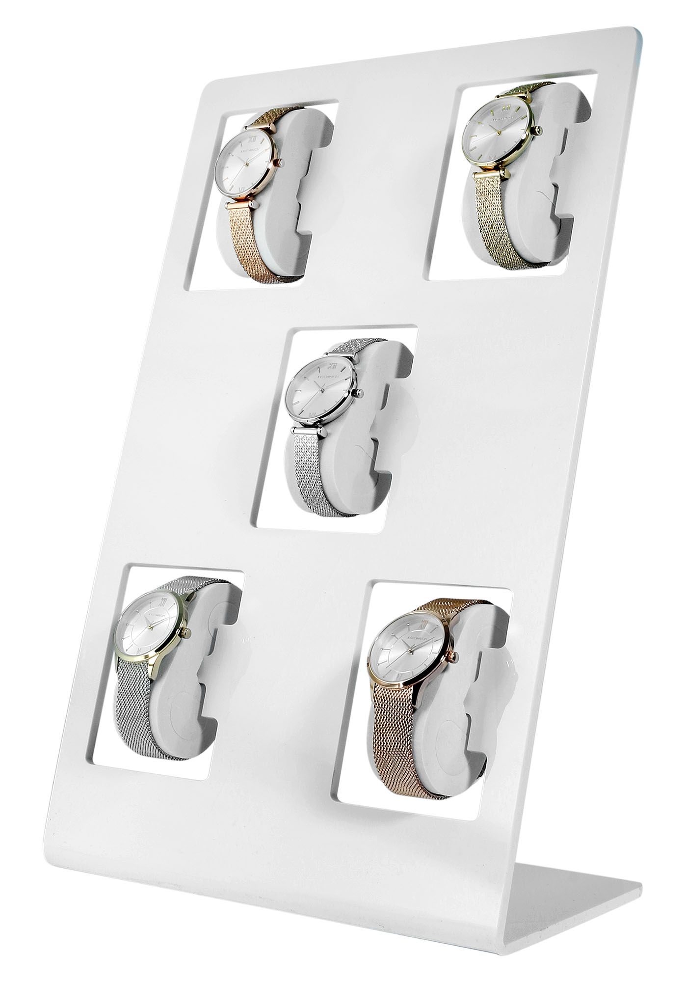 Uhrendisplay für 5 Uhren (Dekoserie Shiny), Kunststoff, 37 cm, weiß