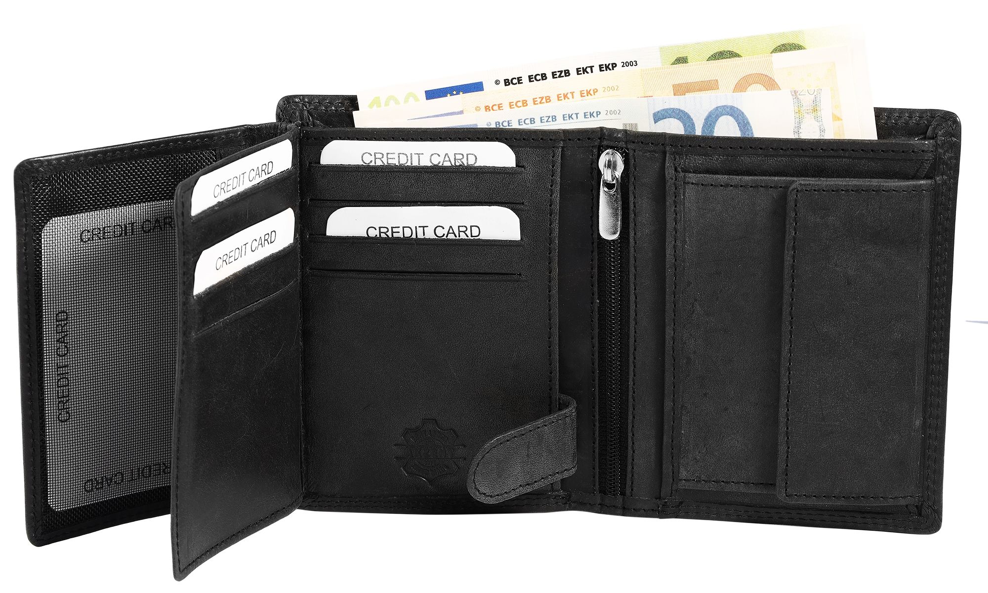 Akzent Echt Leder (Hunter-Leder) Geldbörse, RFID, Hochformat, "Jäger", schwarz