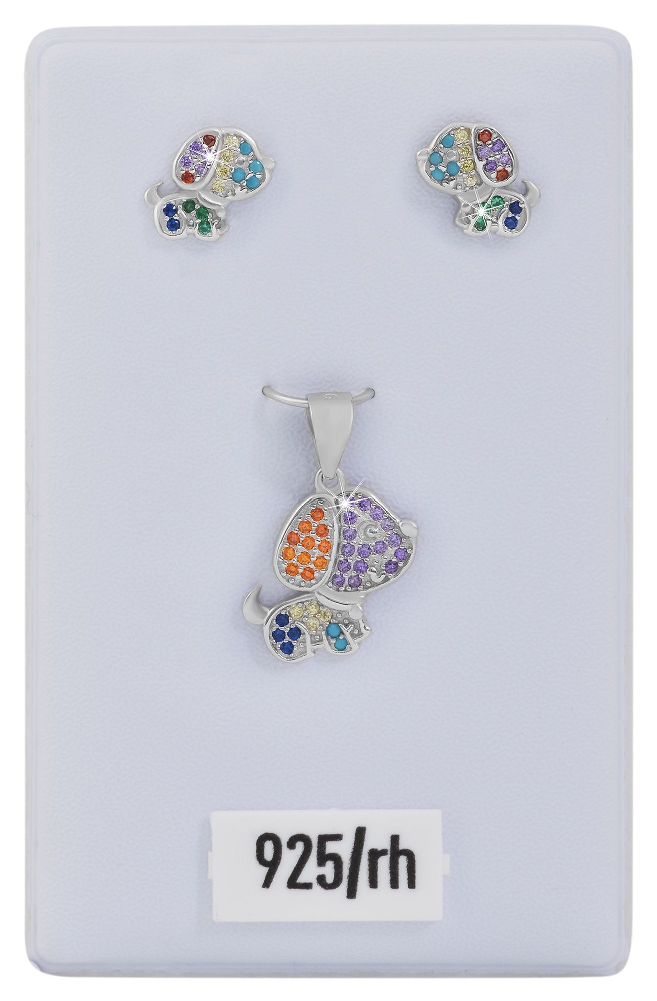 "Joy" 925/- Echt Silber Schmuckset (Ohrstecker & Anhänger), Kinder - Hund, rhodiniert