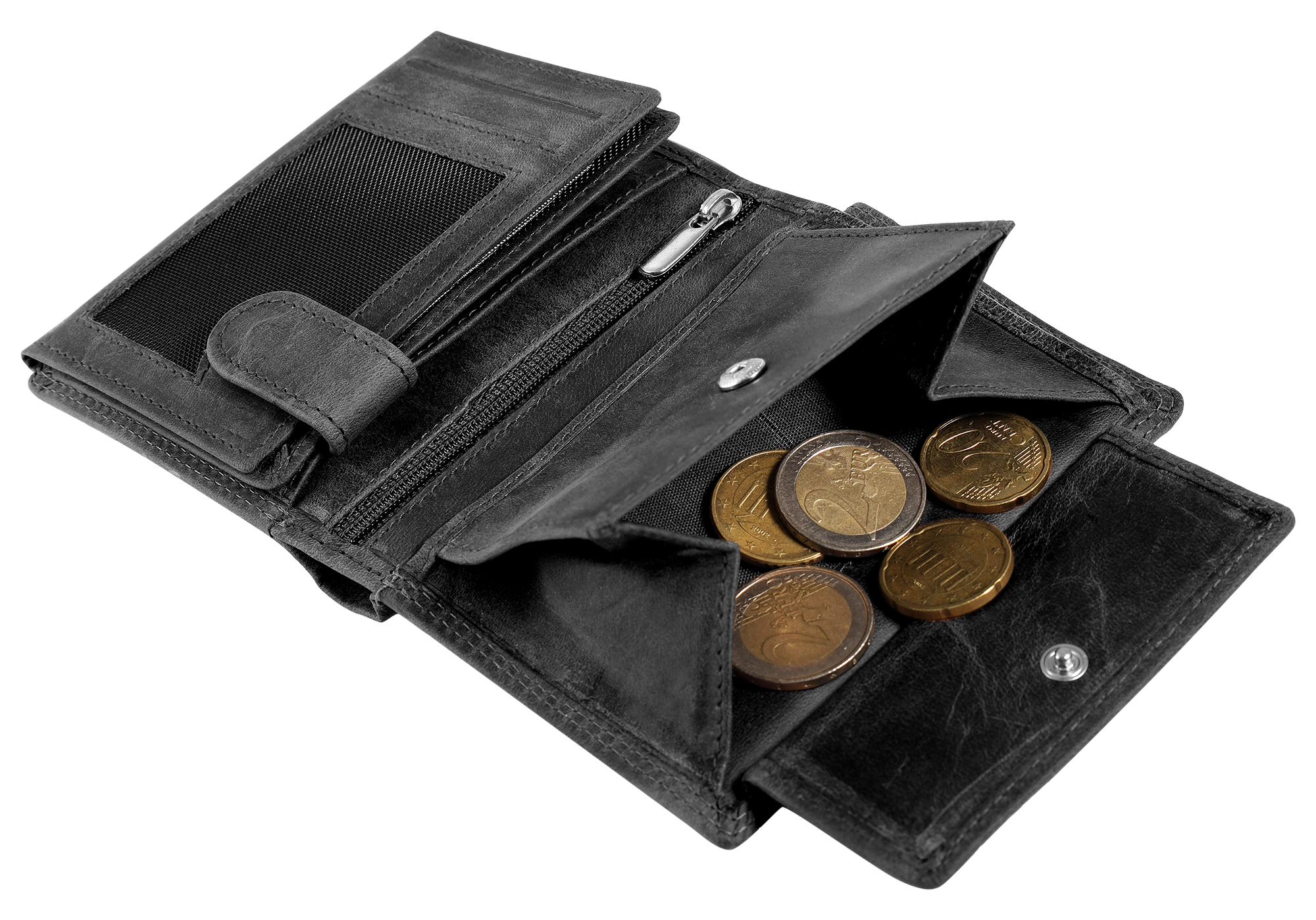 Akzent Echt Leder (Hunter-Leder) Geldbörse, RFID, Hochformat, "Traktor", schwarz