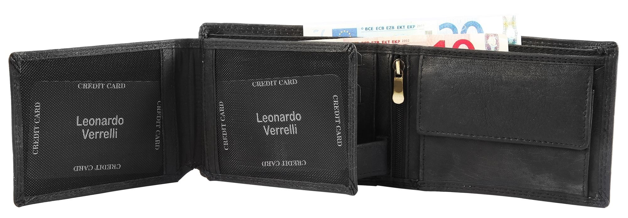 Leonardo Verrelli Herrengeldbörse aus Echt Leder in schwarz