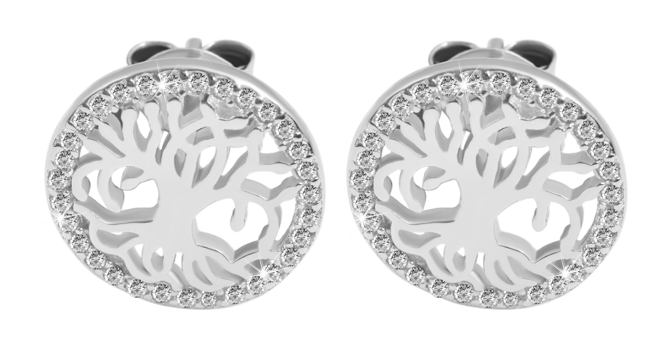 "Majara" 925/- Echt Silber Schmuckset (Ohrringen & Anhänger) Lebensbaum, Zirkonia, rhodiniert