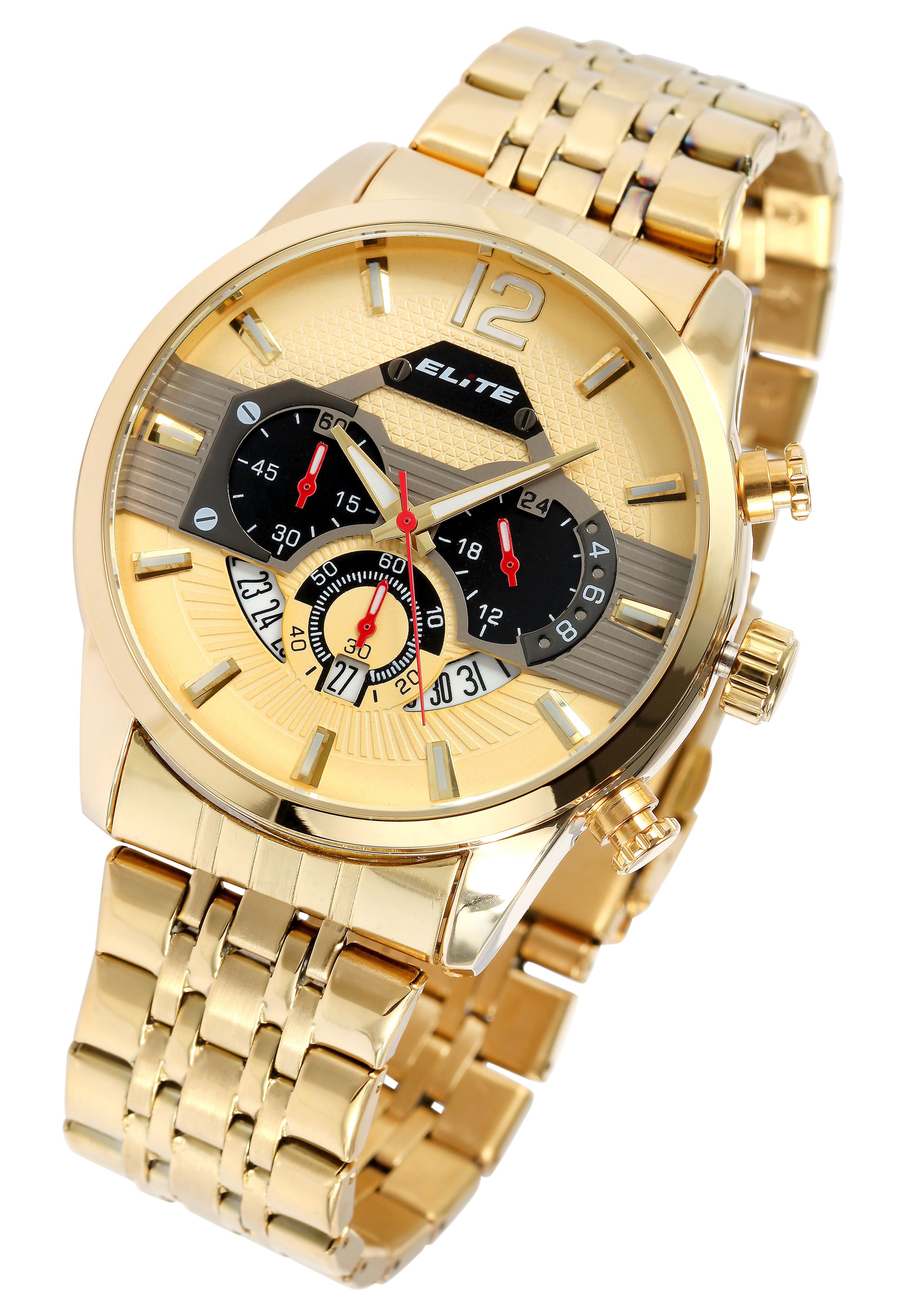 ELITE Herrenchronograph mit Edelstahlarmband, goldfarben