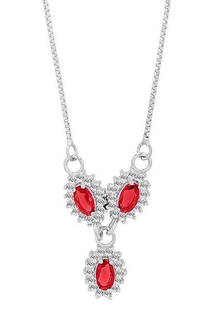"Diana" 925/- Echt Silber Kette - Entourage-Stil, Zirkonia rot, rhodiniert