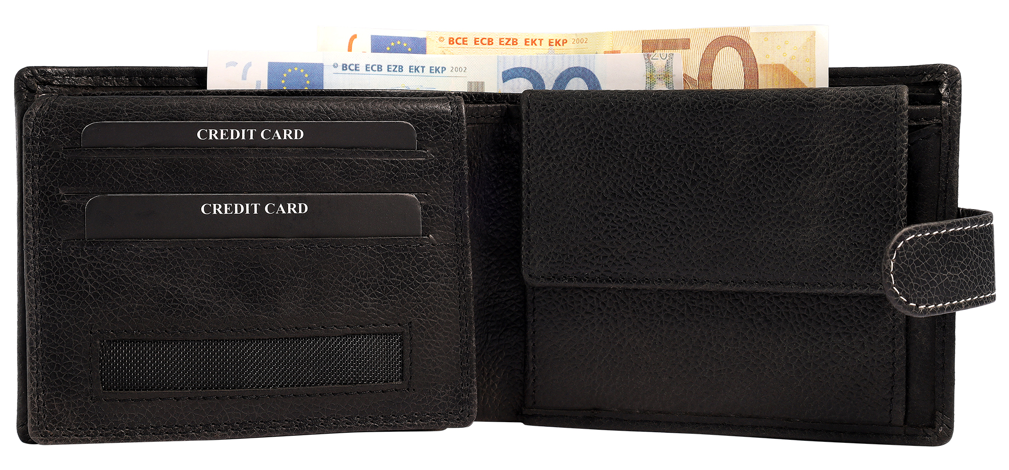 Leonardo Verrelli, Echtleder (Distressed Hunter) Damen Geldbörse, RFID, Querformat, schwarz