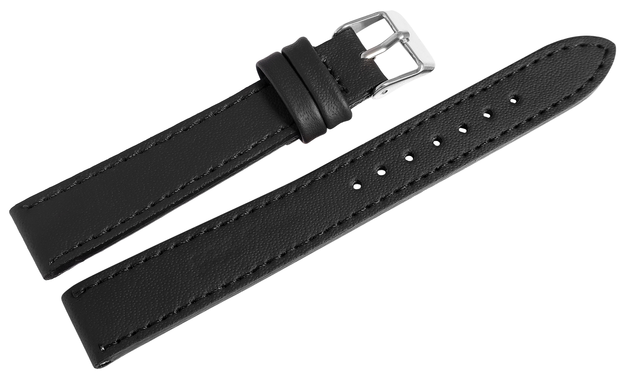 Echtleder Uhrenarmband, schwarz, flach, VE-6, 14 mm