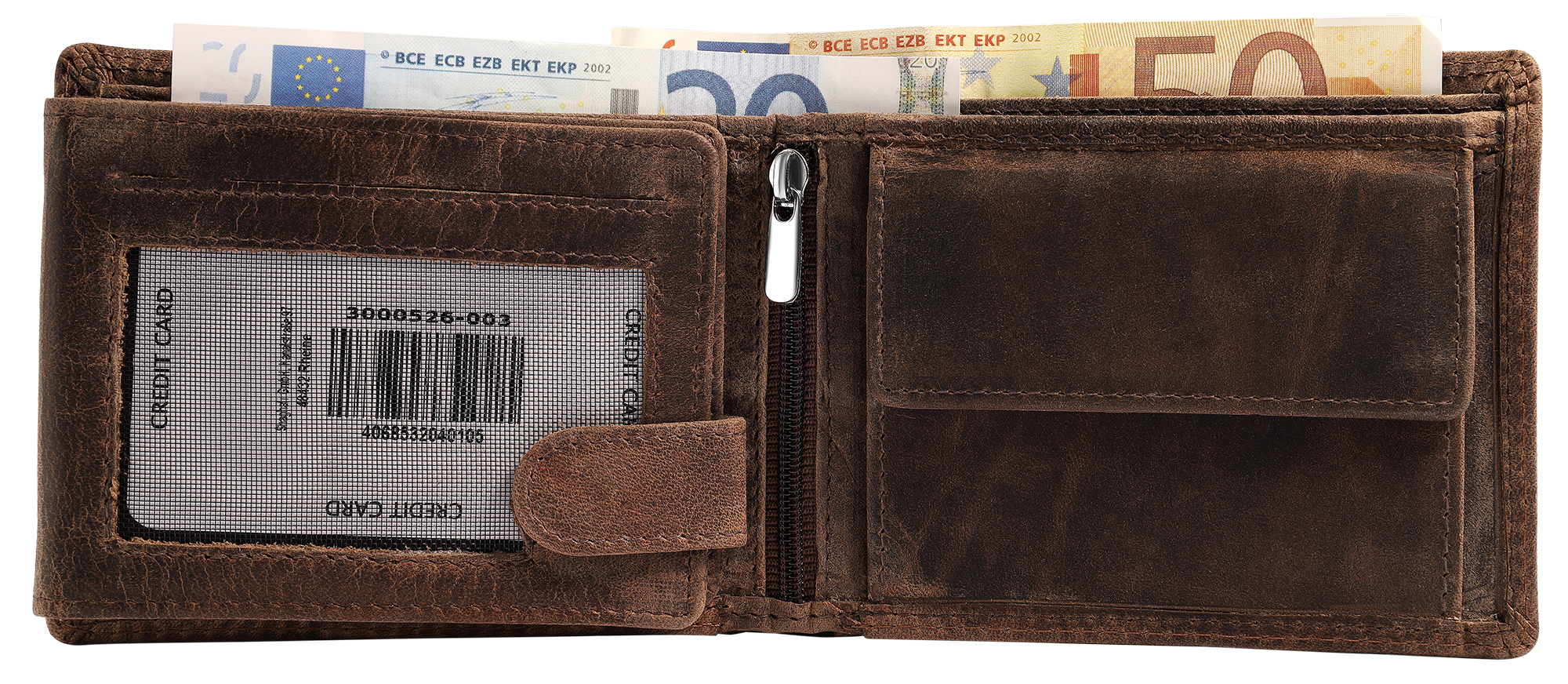 Akzent Echt Leder (Hunter-Leder) Geldbörse, RFID, Querformat, "Jäger", braun