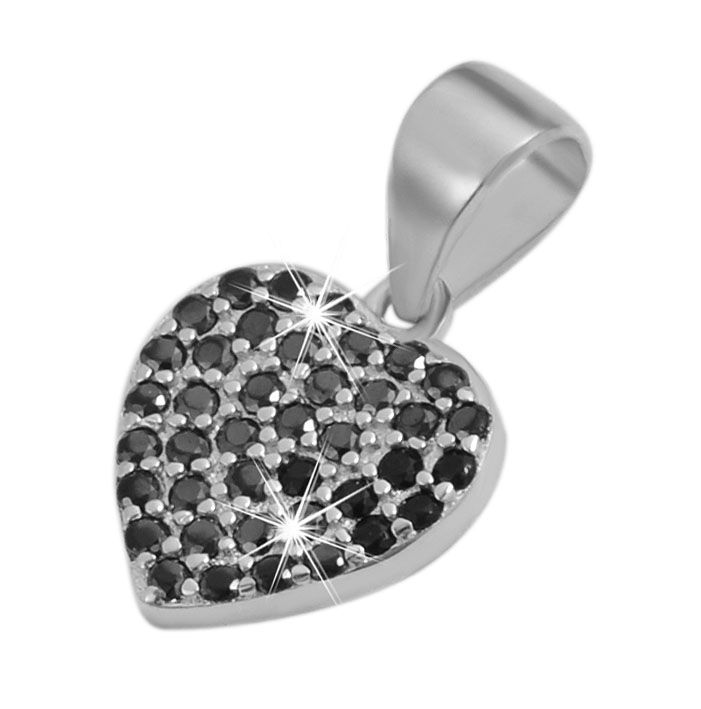 925/- Echt Silber Anhänger ohne Kette "Pariya", Herz mit schwarzen Zirkoniasteinen, 925/rhodiniert