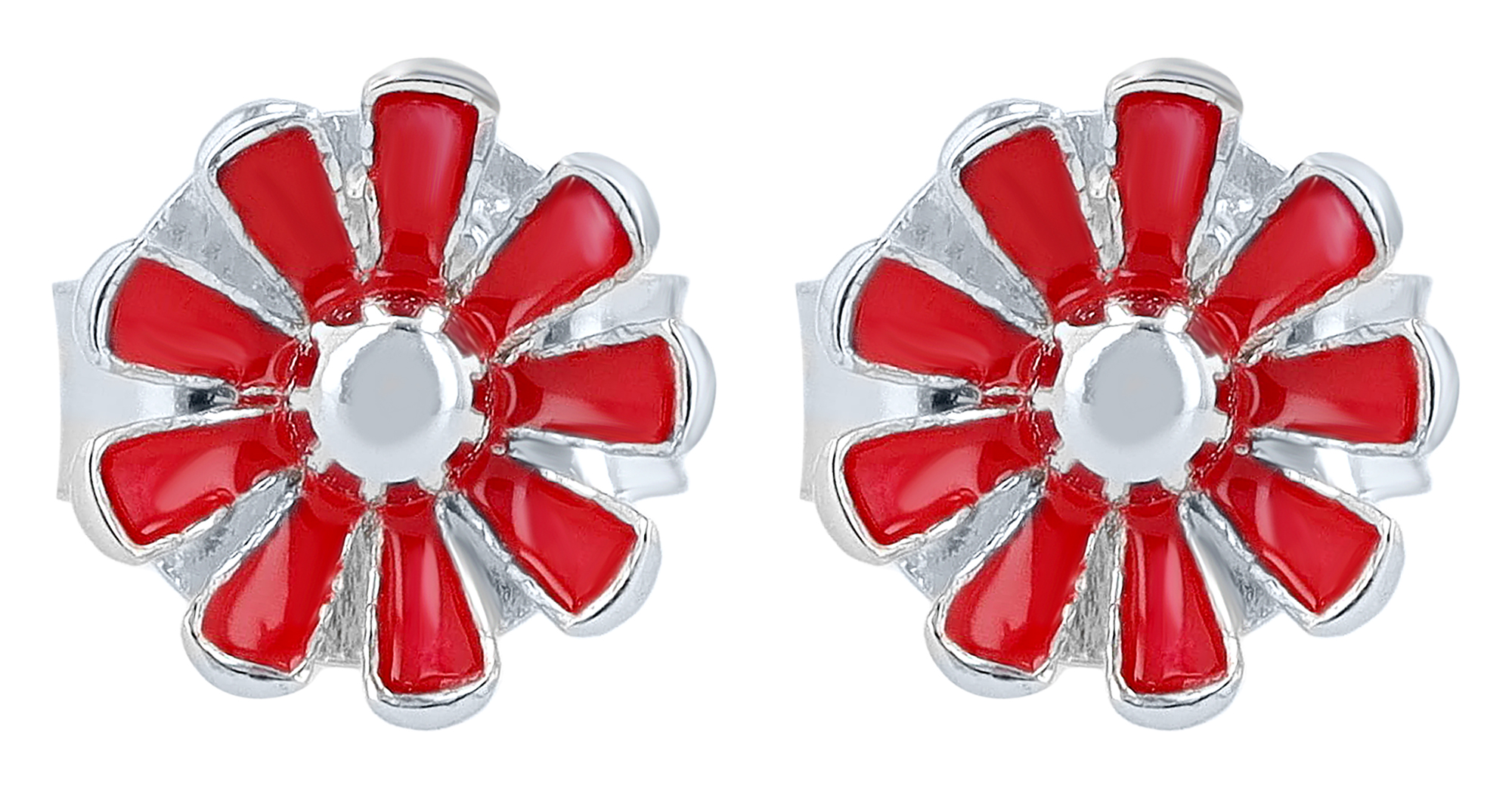 "Susi" 925/- Echt Silber, Kinder Ohrstecker, rote Blume/ Blüte, rhodiniert