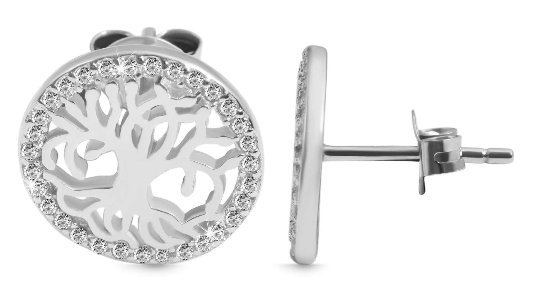 "Majara" 925/- Echt Silber Schmuckset (Ohrringen & Anhänger) Lebensbaum, Zirkonia, rhodiniert