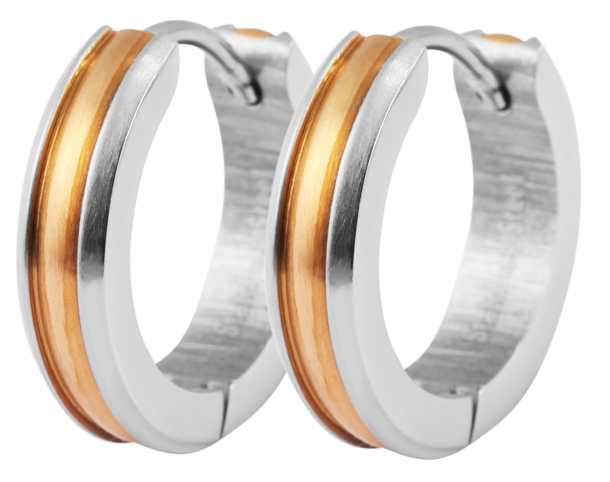 "Ilene" Edelstahl Klapp-Creolen Ø 12 mm, bicolor (silberfarben/ rosegoldfarben)