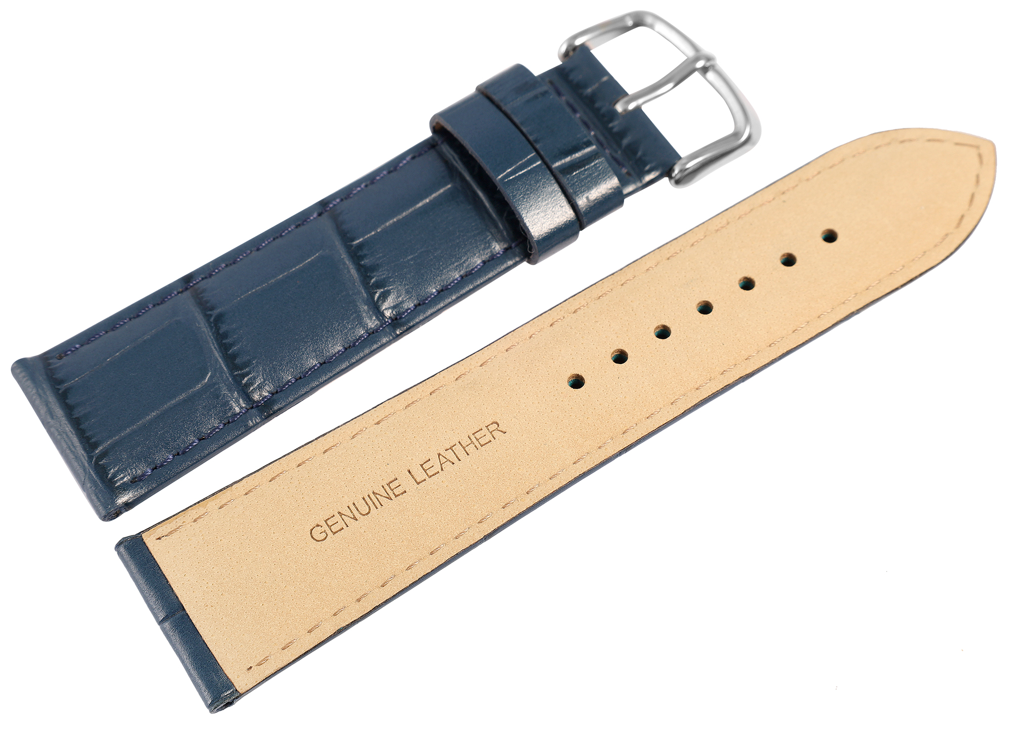 Uhrenarmband aus Echt Leder, Kroko-Optik, dunkelblau, 22 mm