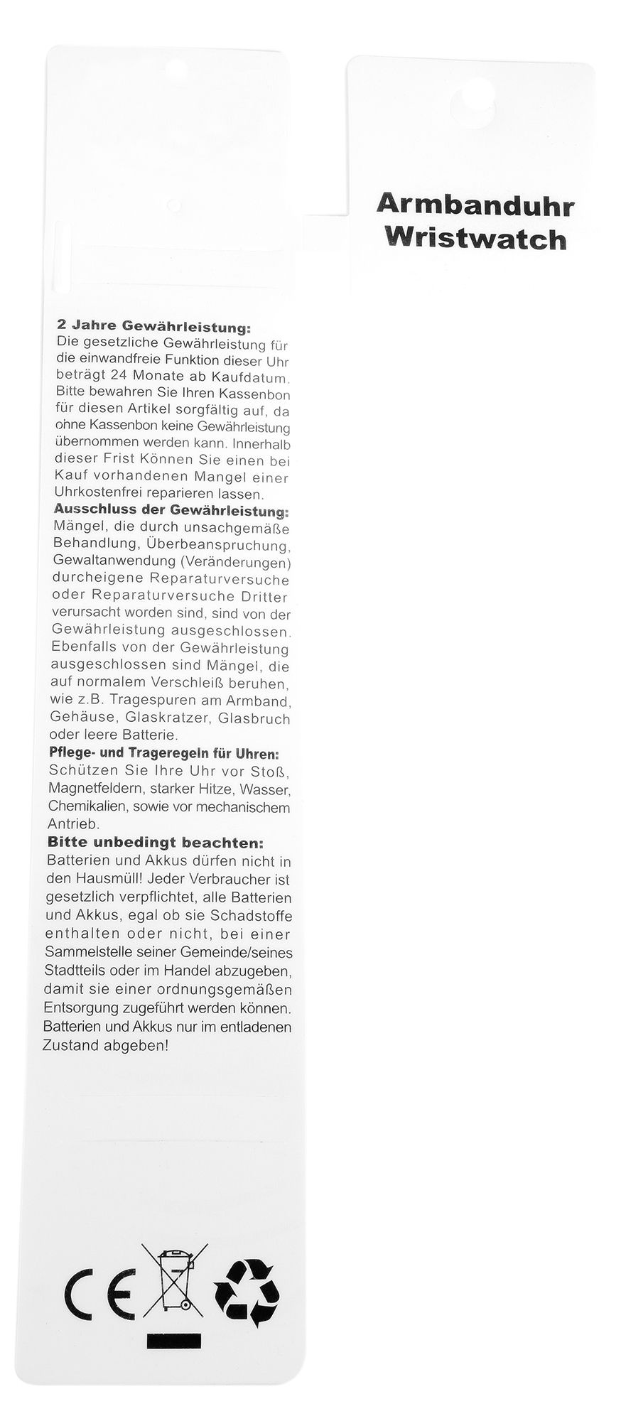 Uhrenkarte in weiß, Deutsche Beschreibung