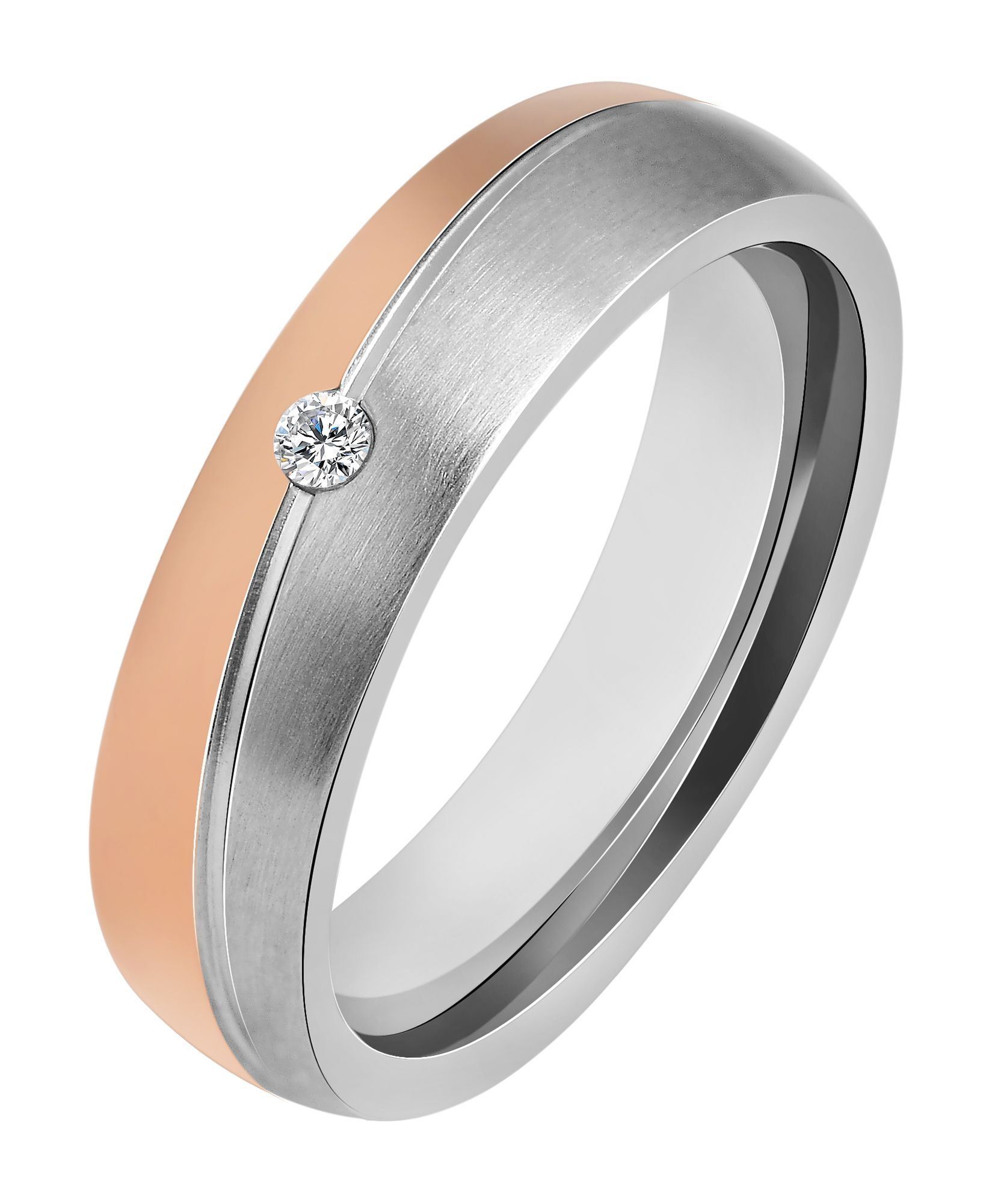 "Inox Duo", Akzent Damen-Partnerring, Edelstahl, Simili, bicolor, Gr. 52