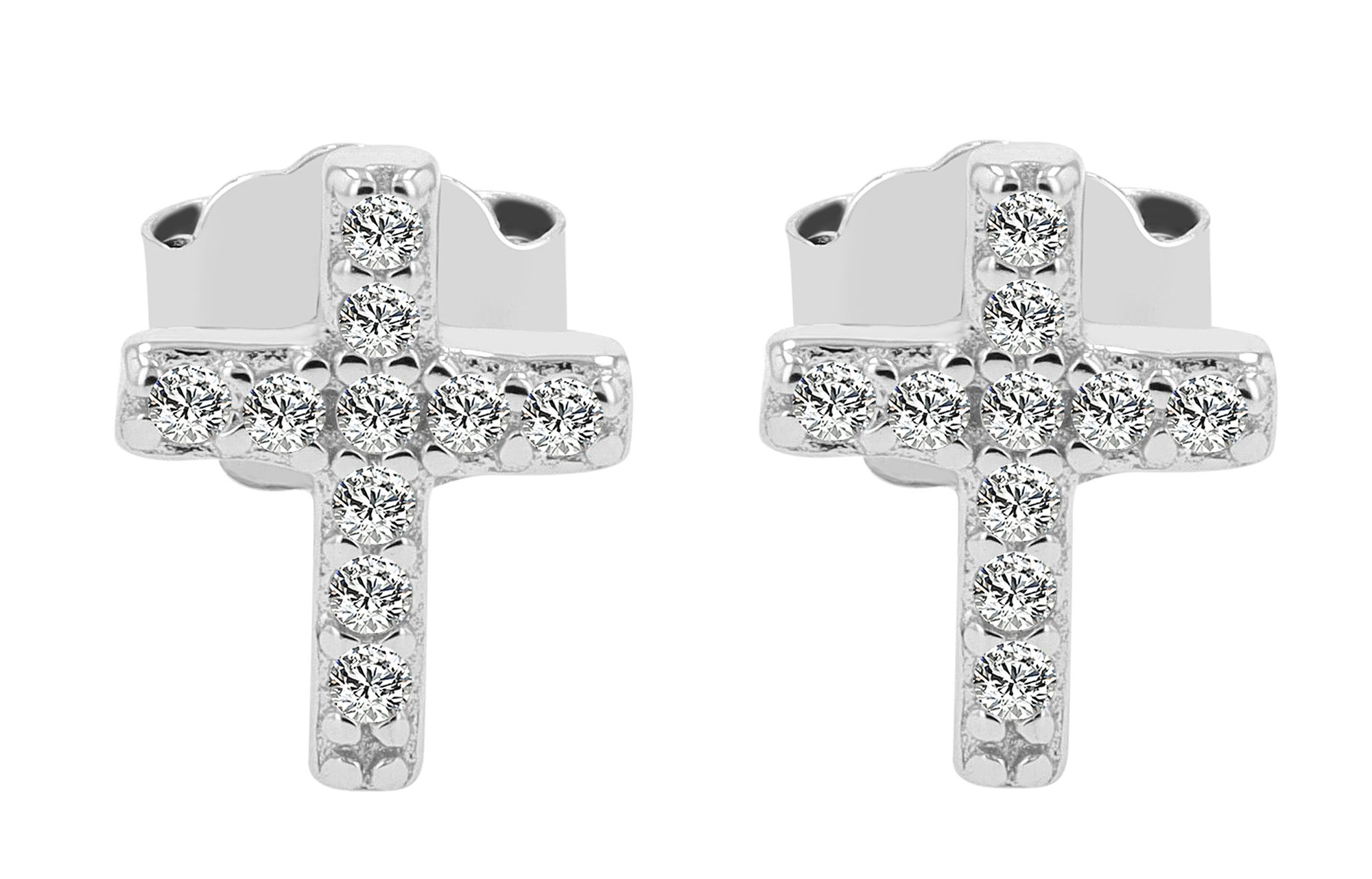 "Jacinta" 925/- Echt Silber Ohrstecker Kreuz, Zirkon, silberfarben rhodiniert