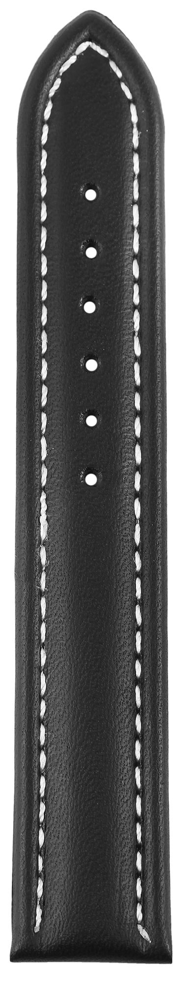 Echtleder-Uhrenarmband, schwarz, weiße Naht, Faltschließe, 16 mm