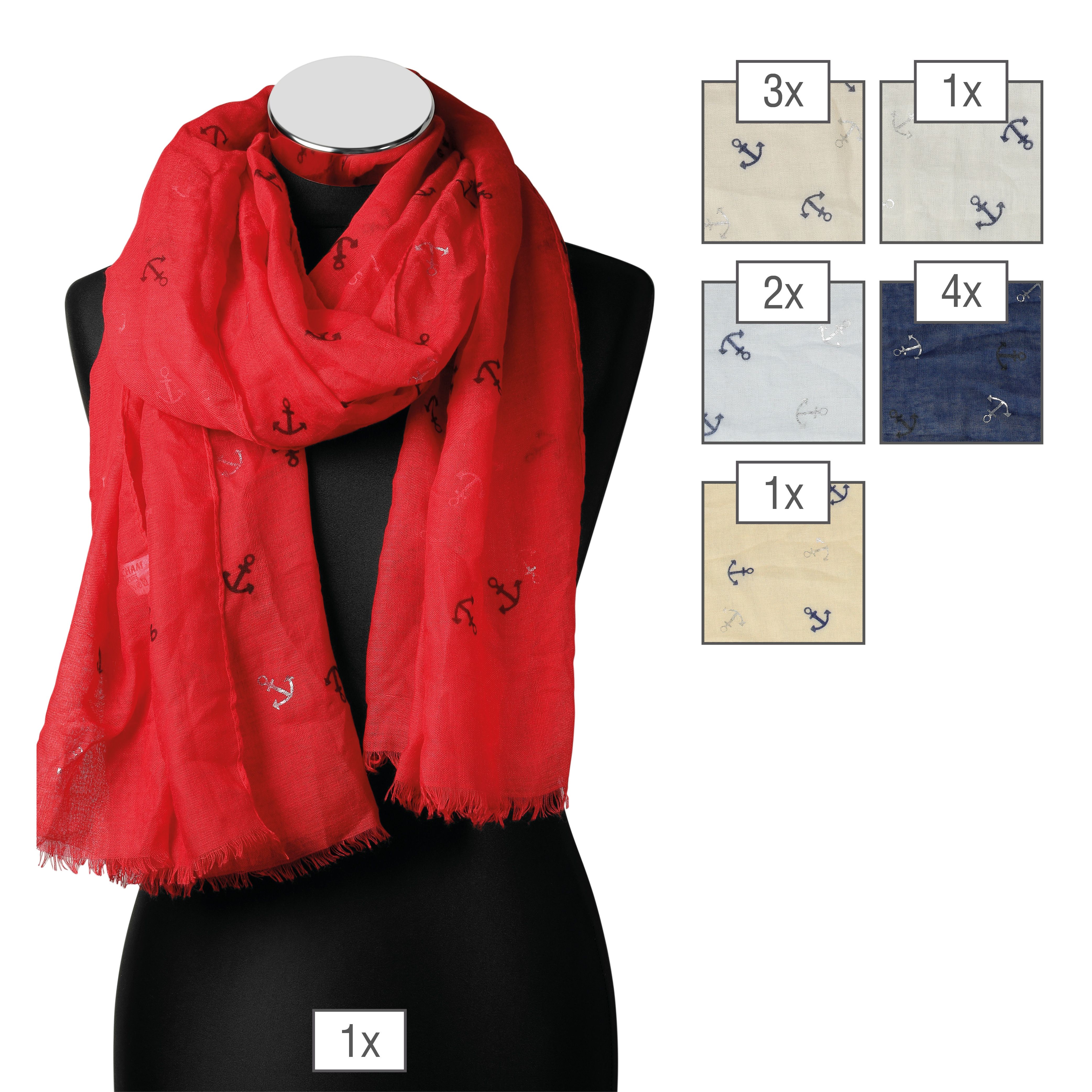 Schalpaket farblich sortiert, 100% Polyester, VE 12, 185 x 70 cm, maritim, Silberner Anker