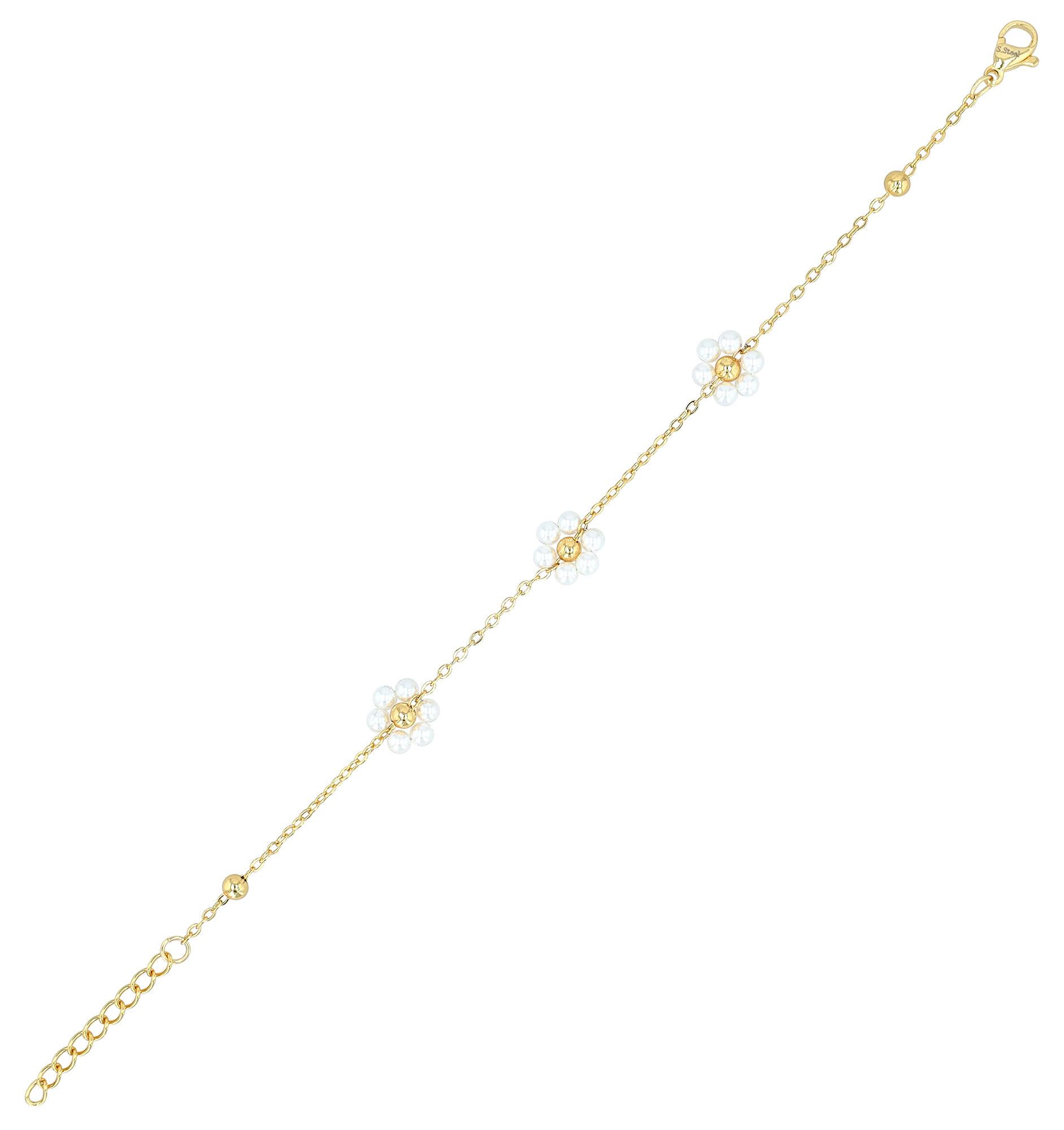 "Jaika" Armband (17+3 cm), Edelstahl/ Glasperlen, Blüte, goldfarben