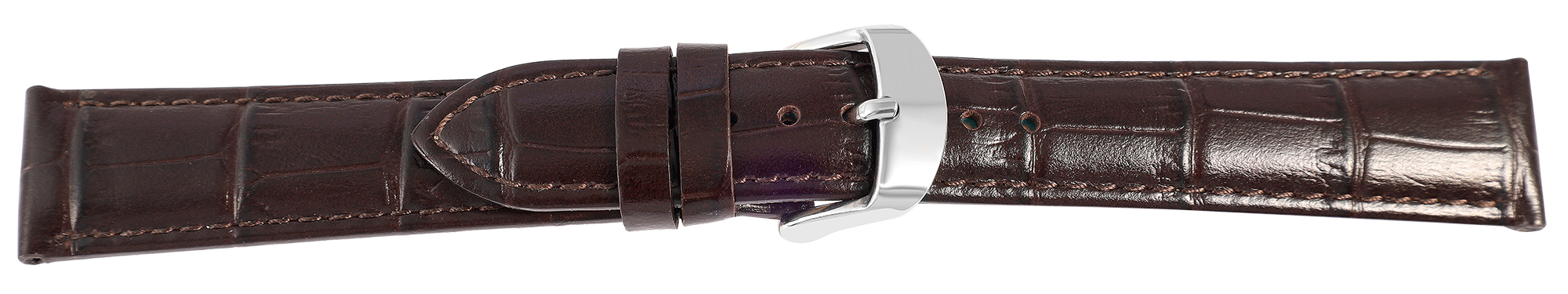 Uhrenarmband aus Echt Leder, Kroko-Optik, dunkelbraun, 18 mm
