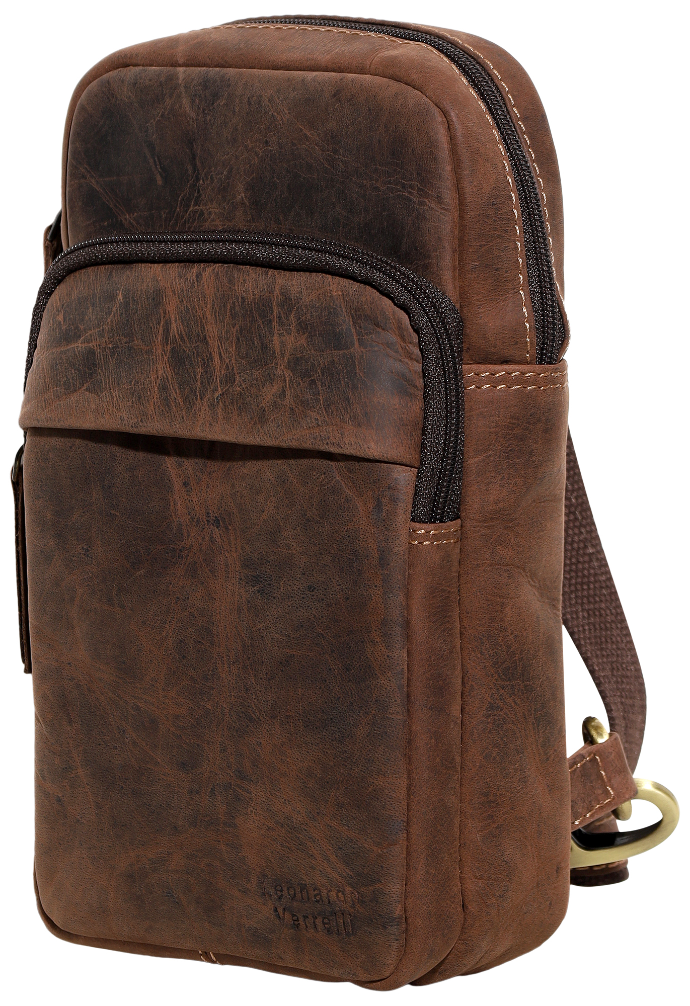 Leonardo Verrelli Crossbody-Tasche aus Echt Leder, Vintage-Look, dunkelbraun