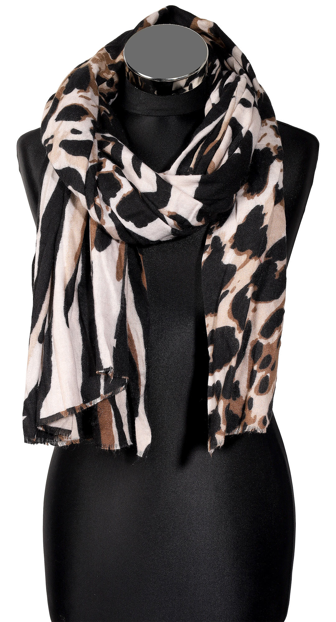 Winterschal Animal-Print schwarz/ beige , 100% Viskose, VE 4