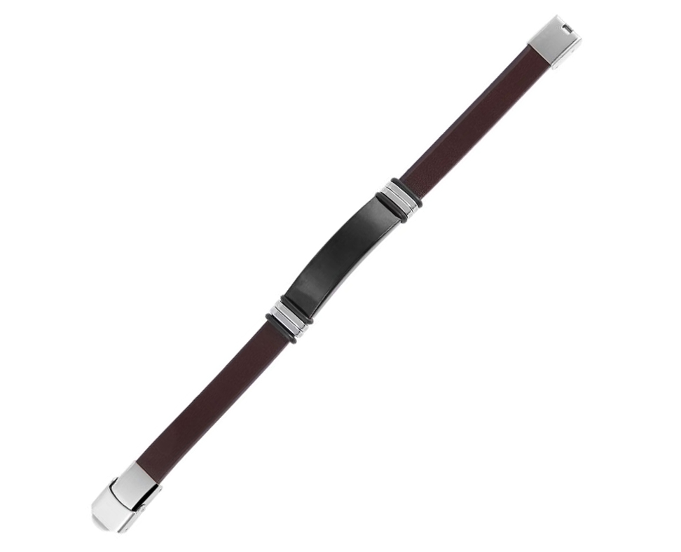 "Lenn", Akzent Echtlederarmband mit Edelstahlgravurplatte, dunkelbraun/schwarz