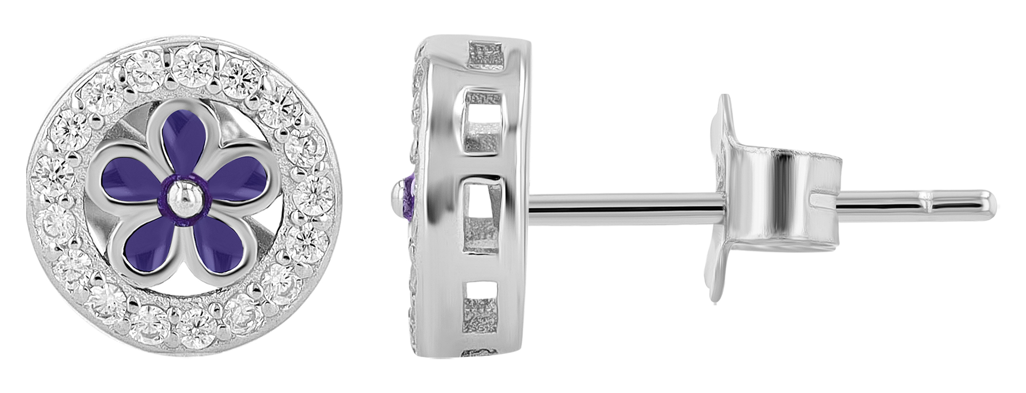 "Lucretia", 925/- Echt Silber Ohrstecker - Blume, silberfarben rhodiniert/ lila