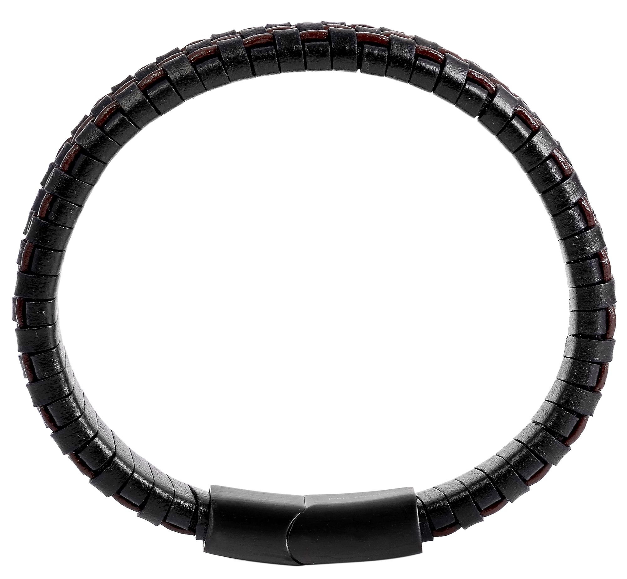 Akzent Herrenarmband aus Echtleder und Edelstahl, schwarz/braun, Länge 19 cm