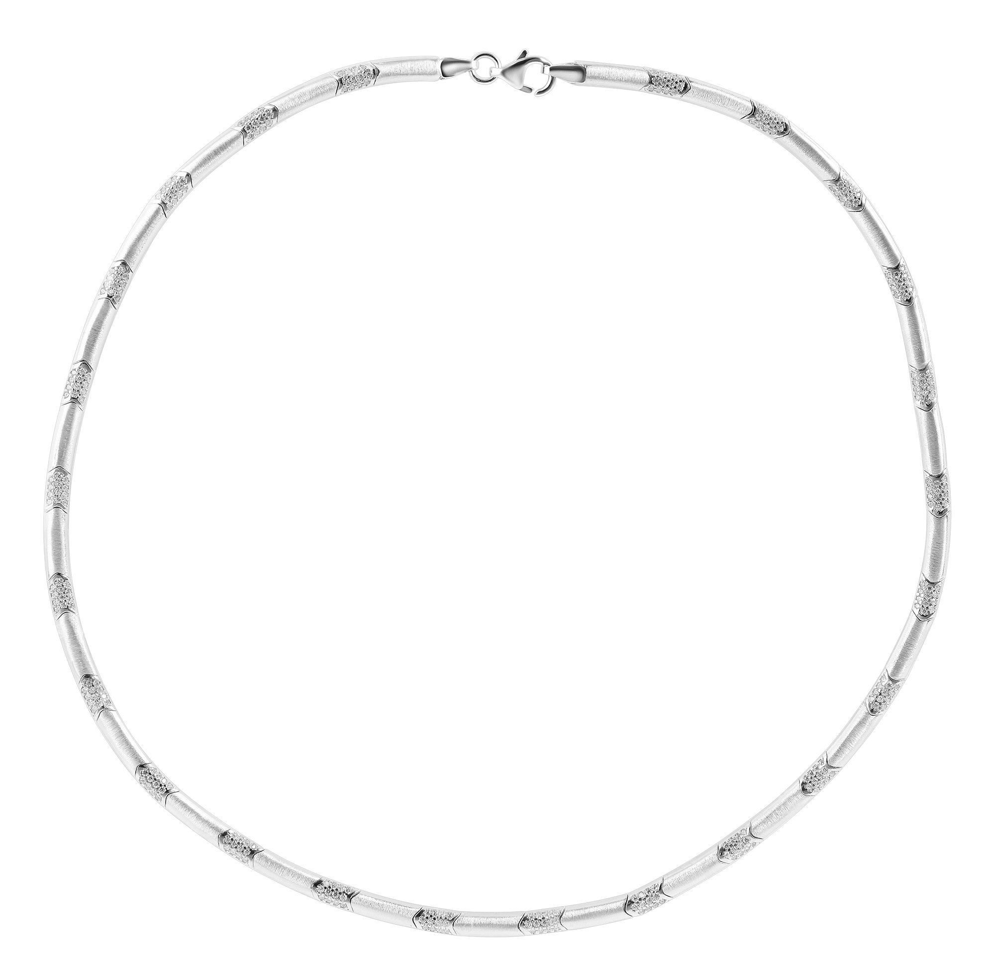 925/- Echt Silber Halskette "Madita", Zirkoniabesatz, mattiert, 925/rhodiniert