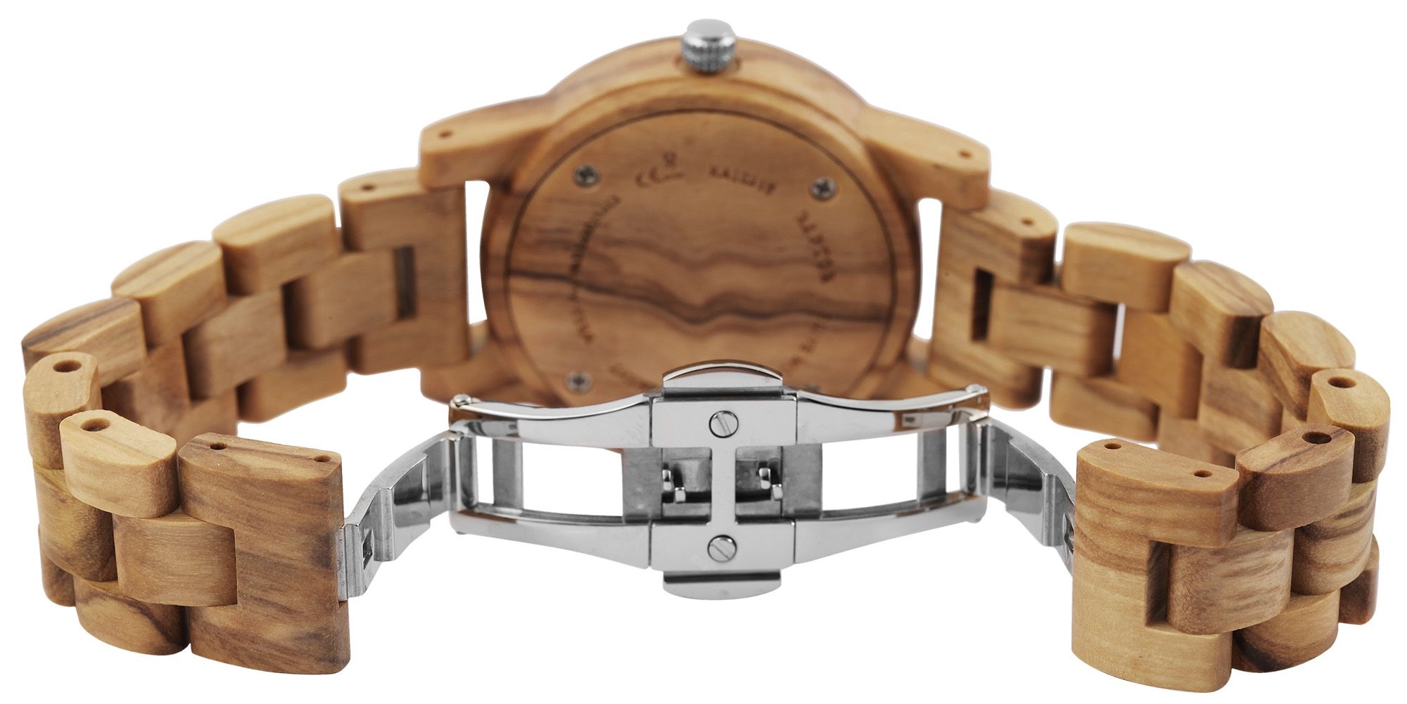 Raptor Damenarmbanduhr "Rock Nature" aus Olivenholz, Zifferblatt türkiser Marmor