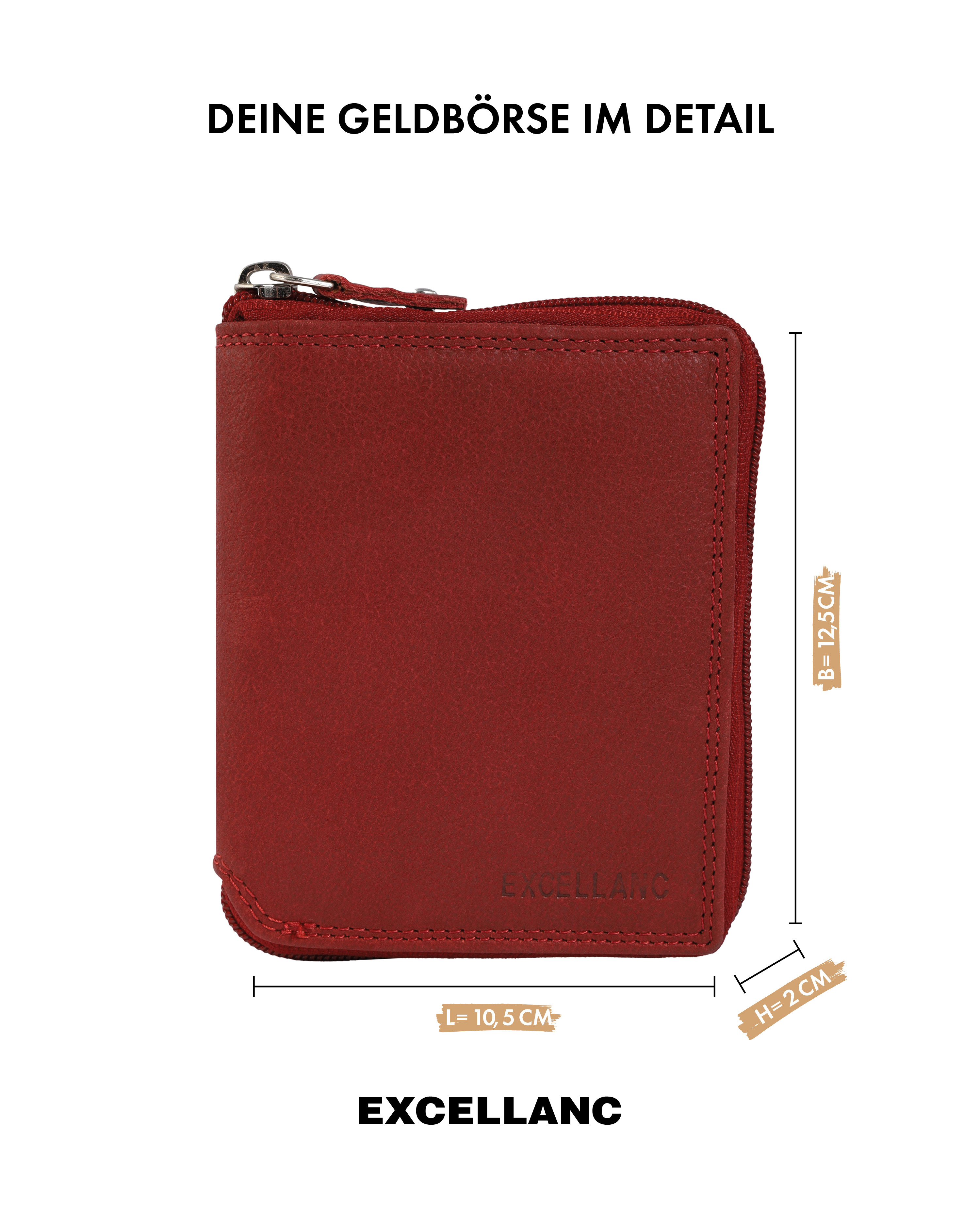 Excellanc Damen Geldbörse aus Echtleder (Nappa), RFID, Hochformat, rot