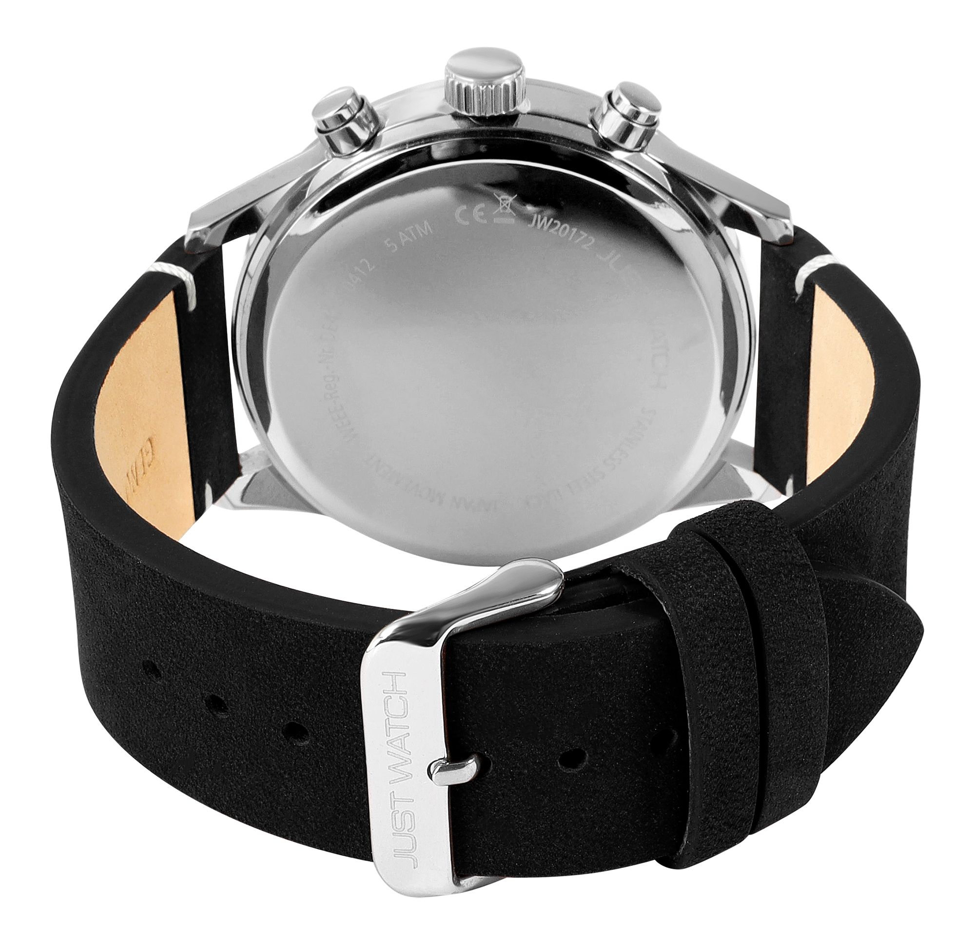 Just Watch Chronograph für Herren, Lederarmband, 5 ATM, schwarz