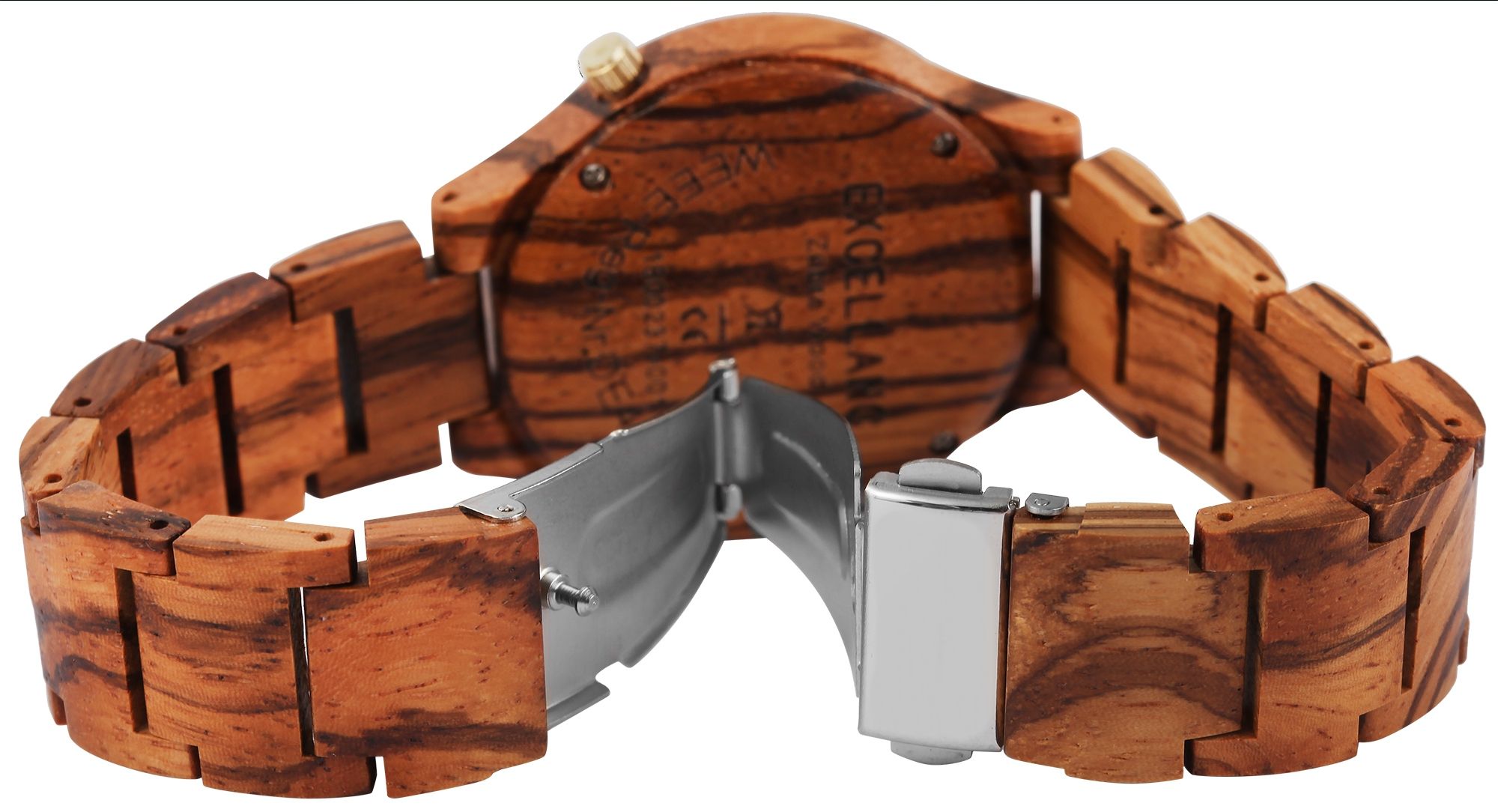 Excellanc Damen Armbanduhr aus Zebraholz mit Edelstahl Faltschließe