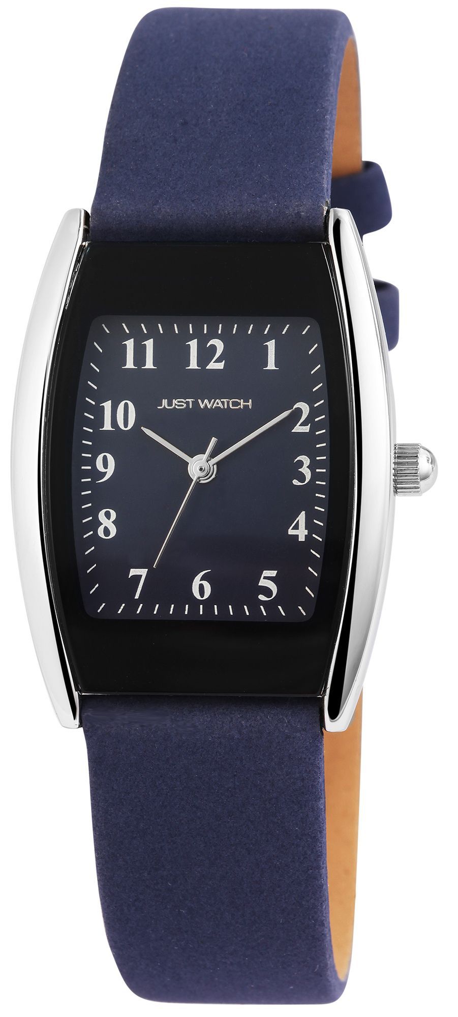 Just Watch Damenuhr mit Echtlederarmband, Tonneau, blau/ silberfarben