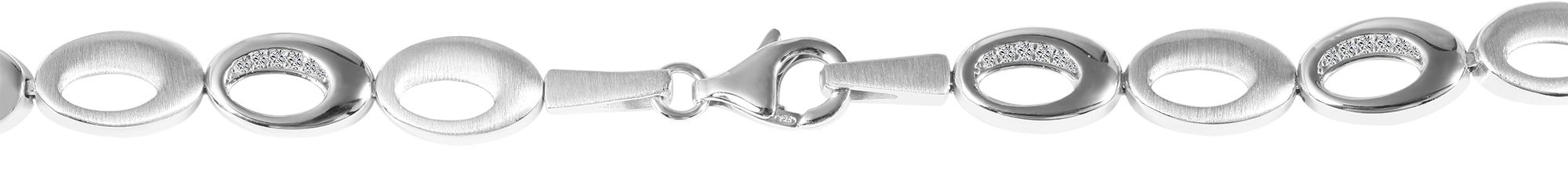925/- Echt Silber Schmuckkette "Almina", Zirkoniabesatz, matt/polliert, 925/rhodiniert