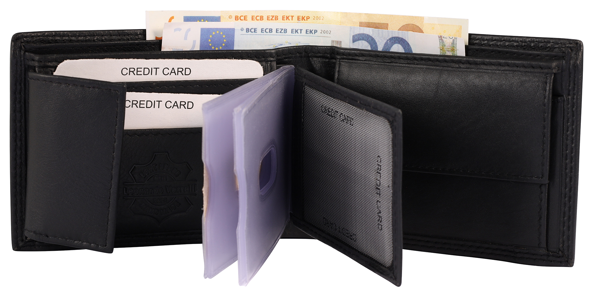 Leonardo Verrelli Echtleder (Nappa) 2-in-1 Geldbörse/ Kartenetui, RFID, Querformat